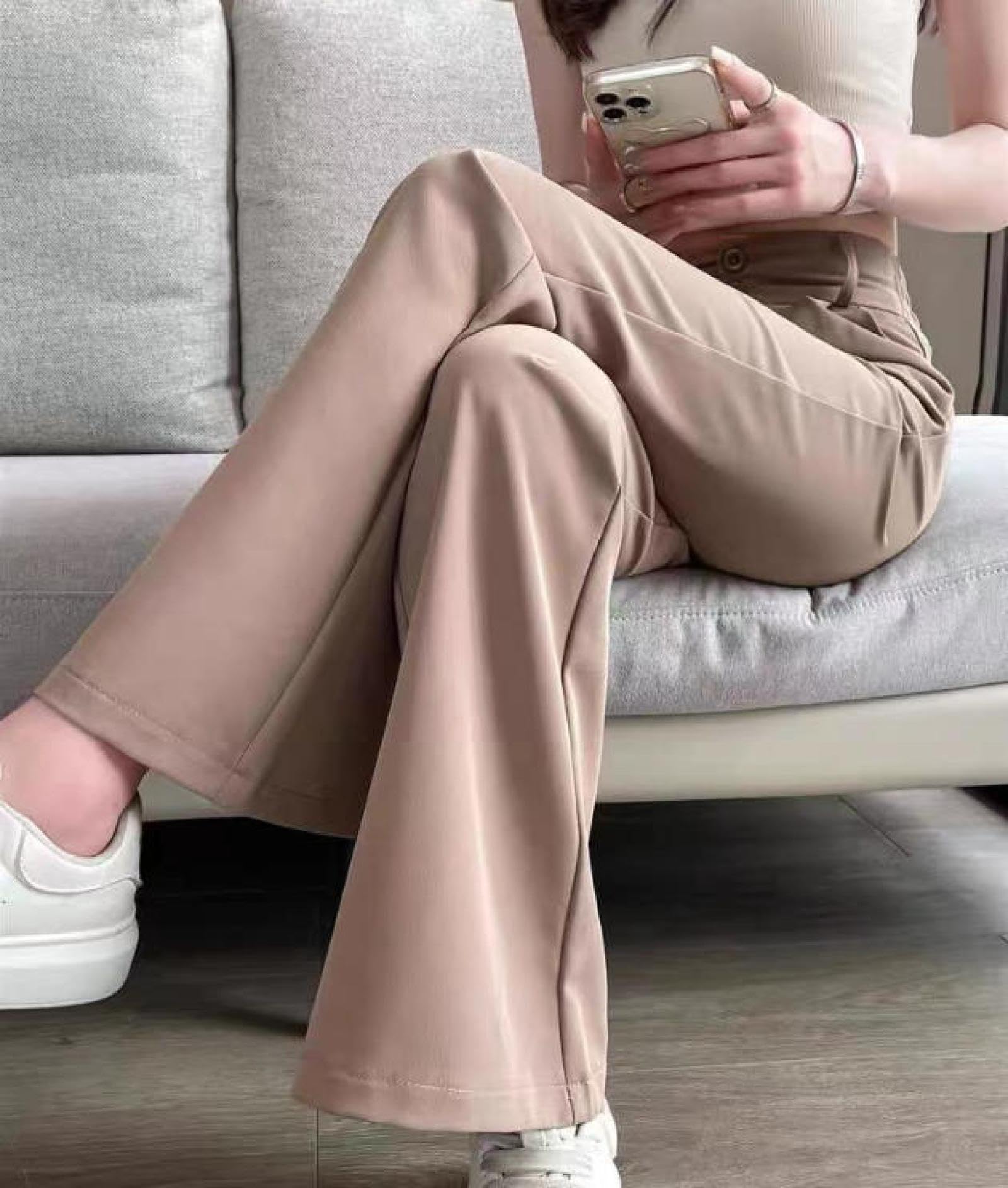 Generisch Bootcut Jazzpants damskie spodnie garniturowe z lodowego jedwabiu, damskie na lato, cienkie spodnie z szerokimi nogawkami, wysoka talia, smukłe damskie spodnie do noszenia na co dzień