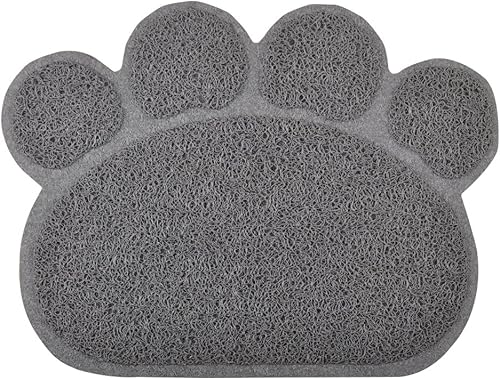 DM Caja de arena para gatos en forma de pata, tapete para atrapar residuos, 15.75 x 11.75 pulgadas (gris)