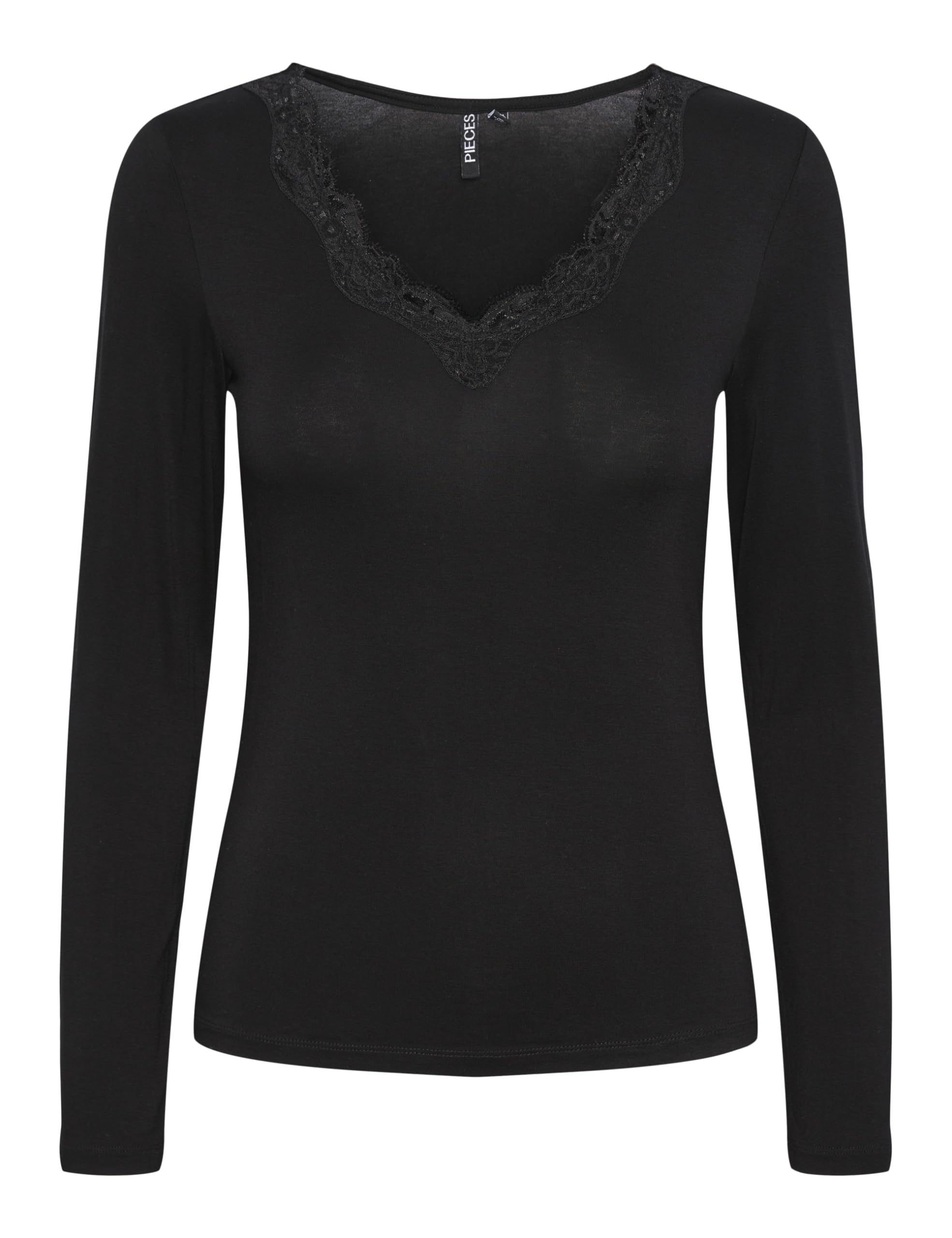PIECES Women's Pcbarbera Ls Lace Top Noos Bc, Black, M