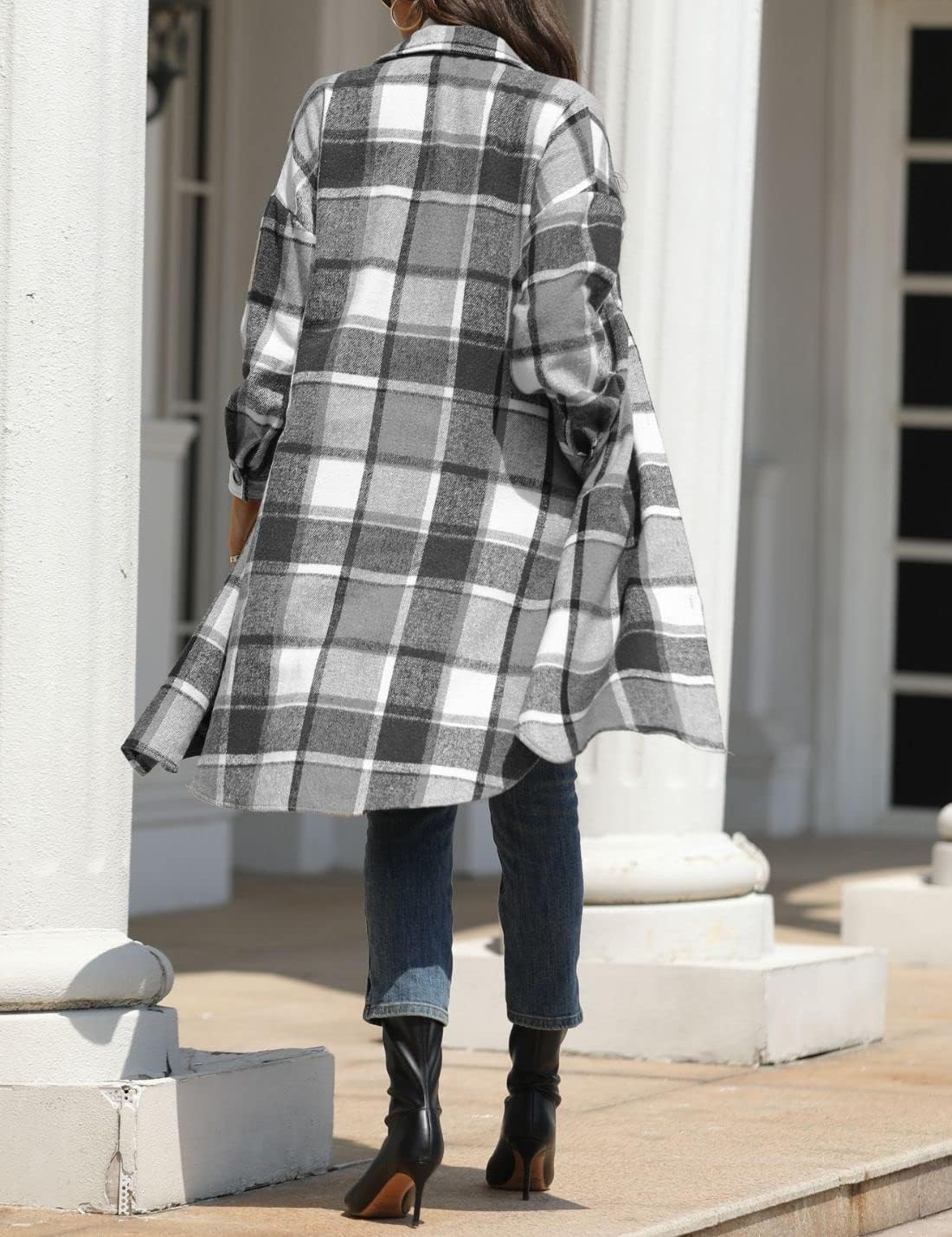 FindThy Women’s Long Plaid Shacket Wool Blend Button Down Shirt Jacket Coat with Pockets - Image 5