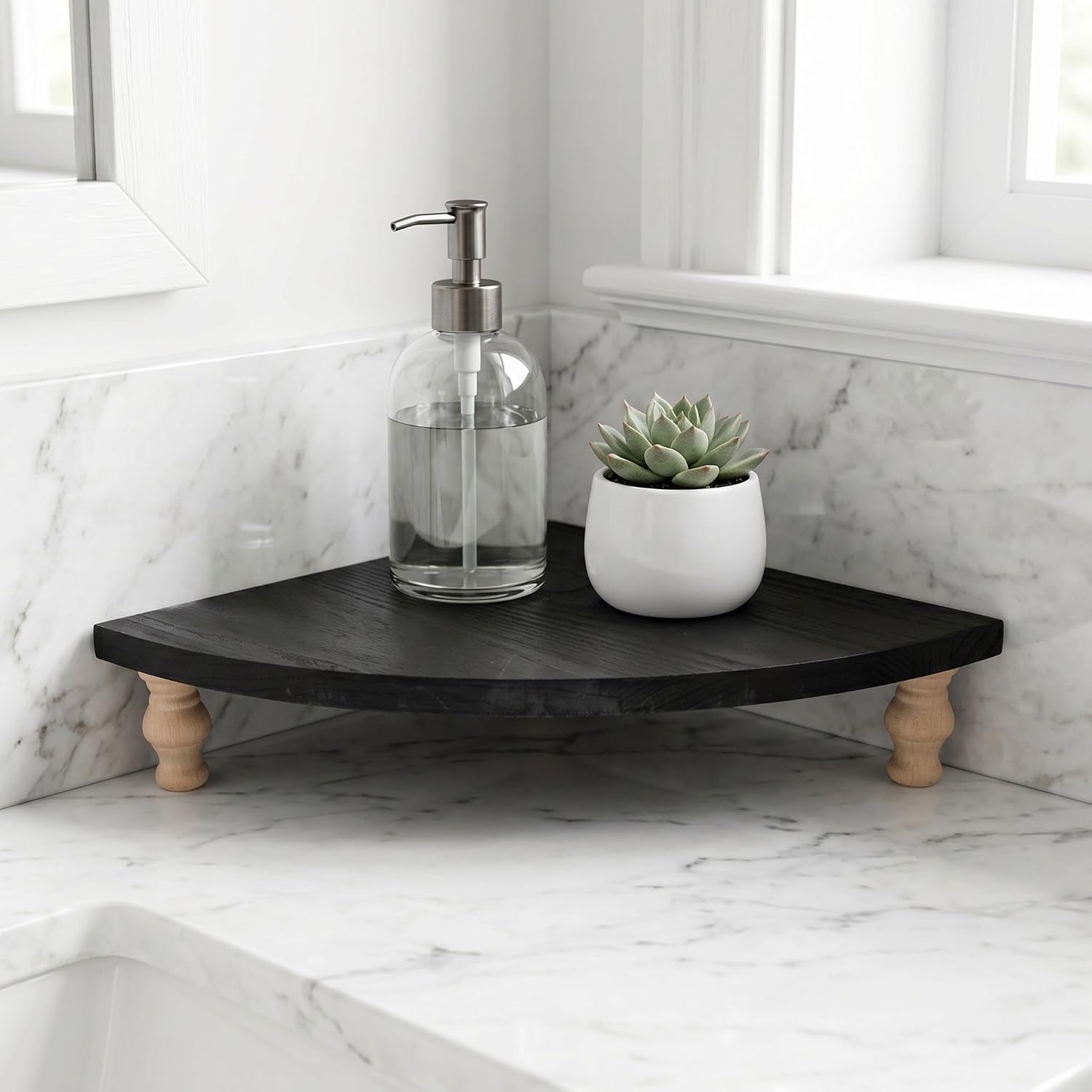 Toddmomy Wood Corner Counter Shelf: Rustic Farmhouse Corner Shelves, Multi-Functional Tray Riser for Coffee Table, Display Riser for Kitchen Bathroom, Black
