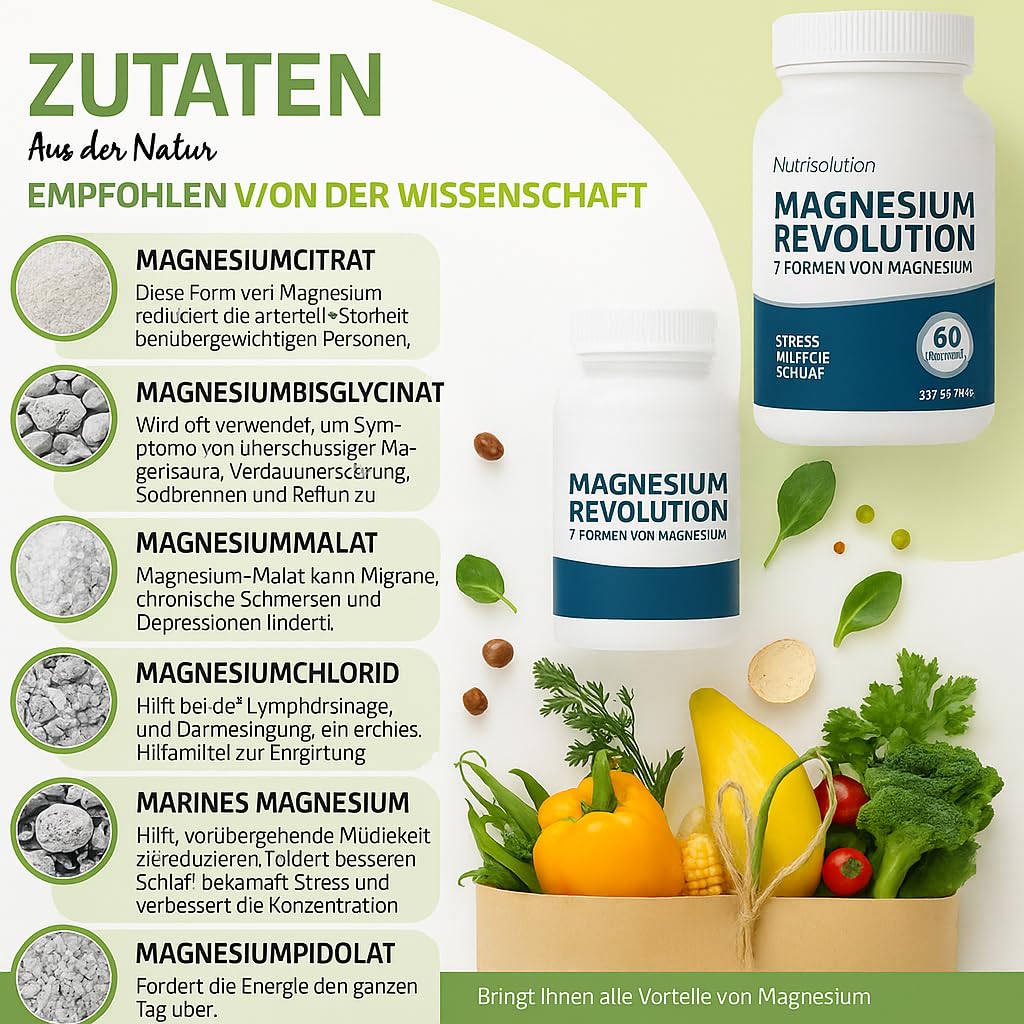 Magnesium Revolution von NutriSolution I Magnesium-Marin, Magnesium-Bisglycinat, Magnesiumcitrat, Vitamin B6 I Stressabbau, Energie, Schlafqualität I 60 Kapseln I 30 Tage Vorrat I Made in France
