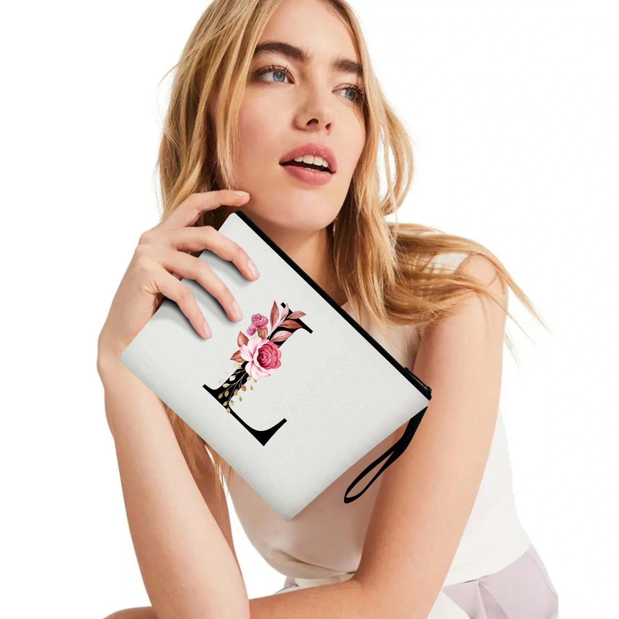 A-Z Personalized Makeup Bag,Birthday Gifts for Women Mom,Gifts for Best Friend,Bride Bridesmaid Cosmetic Bag(L) - 2