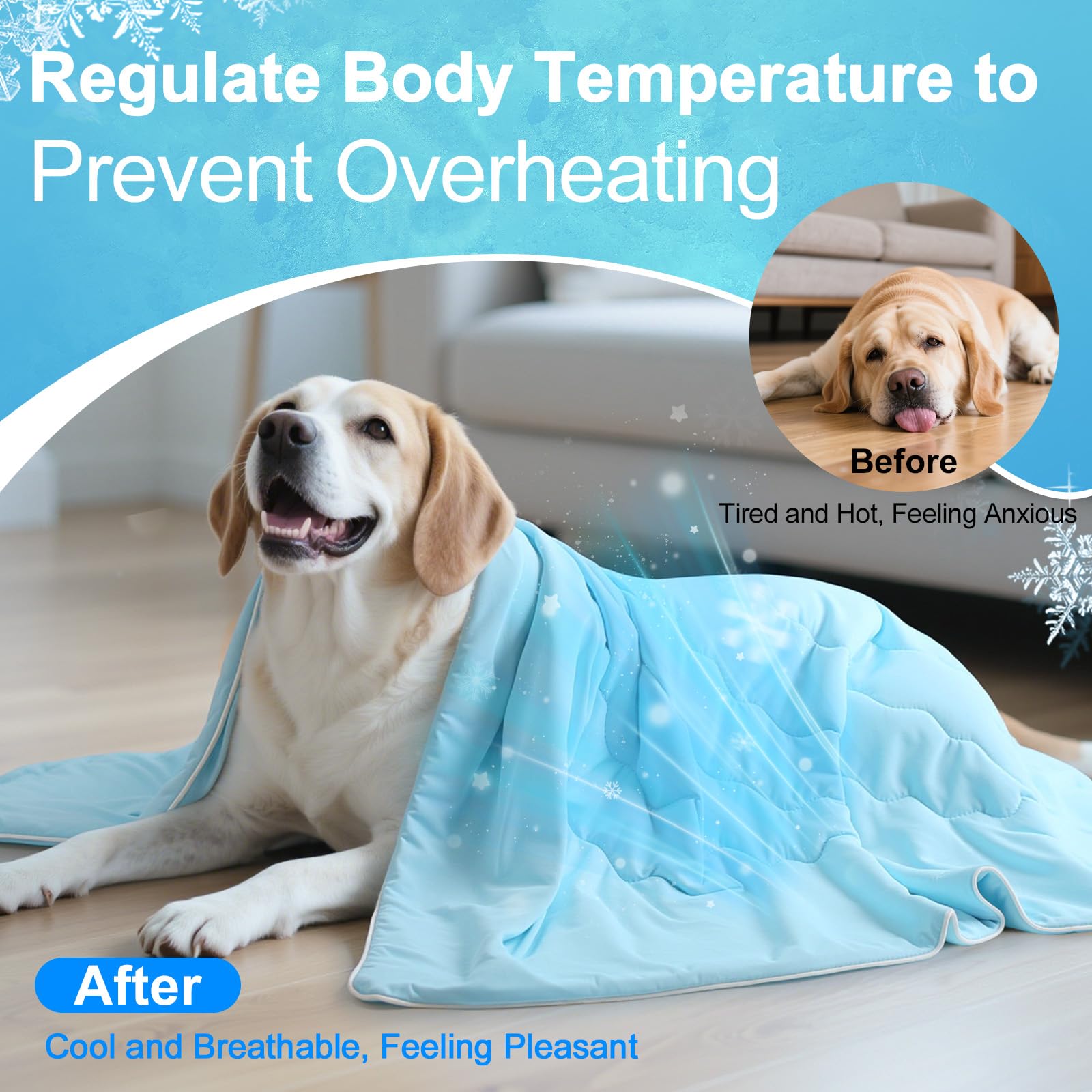 Tappetino Rinfrescante per Cani, Q-MAX>0,4 Coperta di Raffreddamento Leggera e Lavabile per Animali Domestici e Umani, Coperta Estiva per Gatti, Tappeto Fresca, 2XL: 127 × 153 cm, Blu