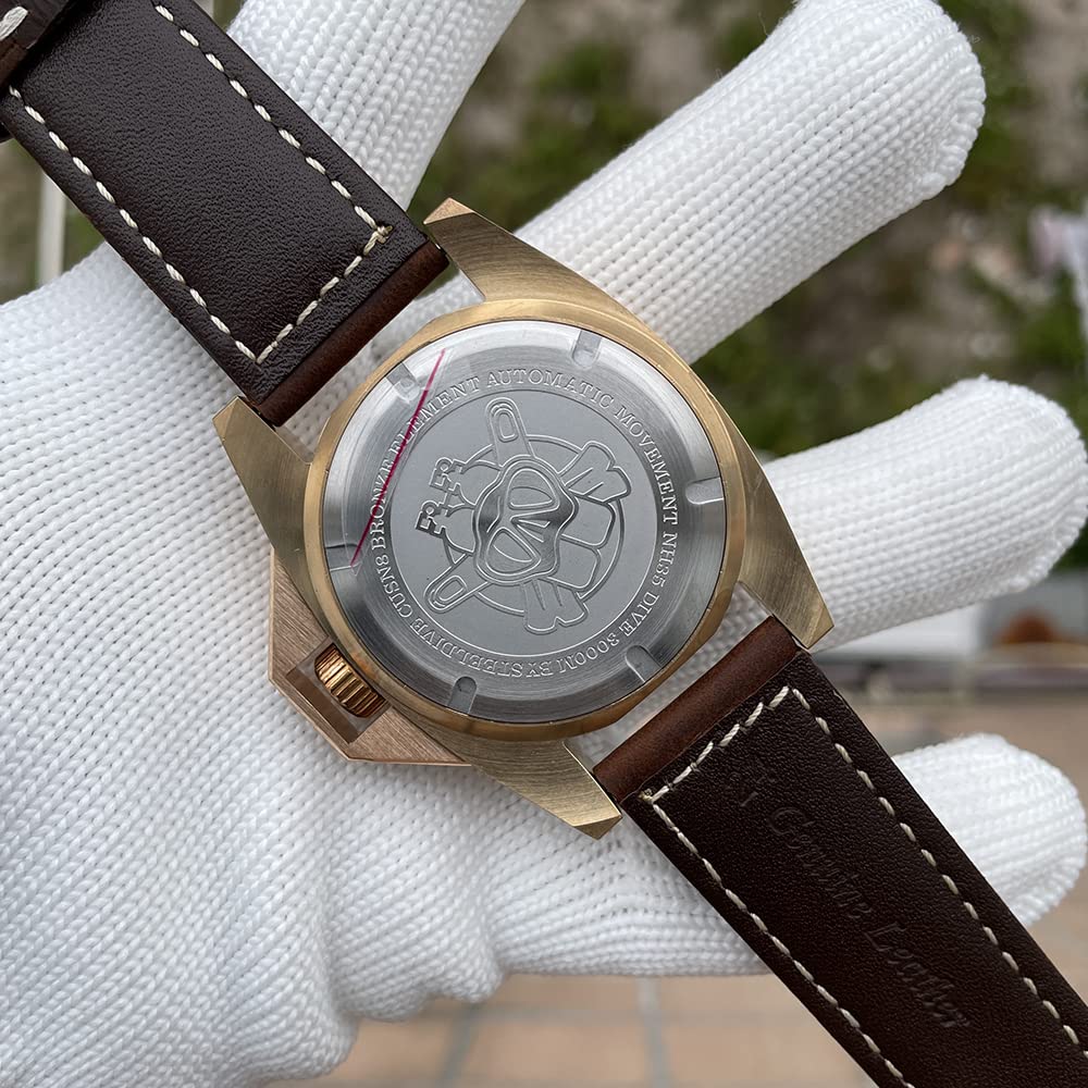 Steeldive SD1945S Automatische mechanische Taucheruhr NH35 CUSN8 Bronze-Gehäuse 200 m wasserdichte Armbanduhr, Lederarmband, Taucher, mechanisch