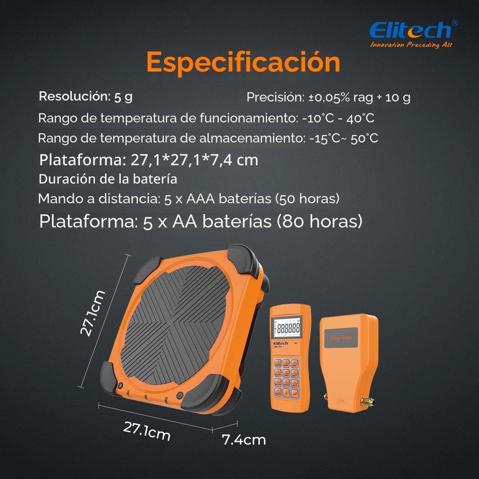 Elitech LMC-310 Báscula Electrónica Refrigerante, 100 KG Inalámbrica para Suministro de Combustible de Refrigerante Electrónico para HVAC y CA Estuche portátil