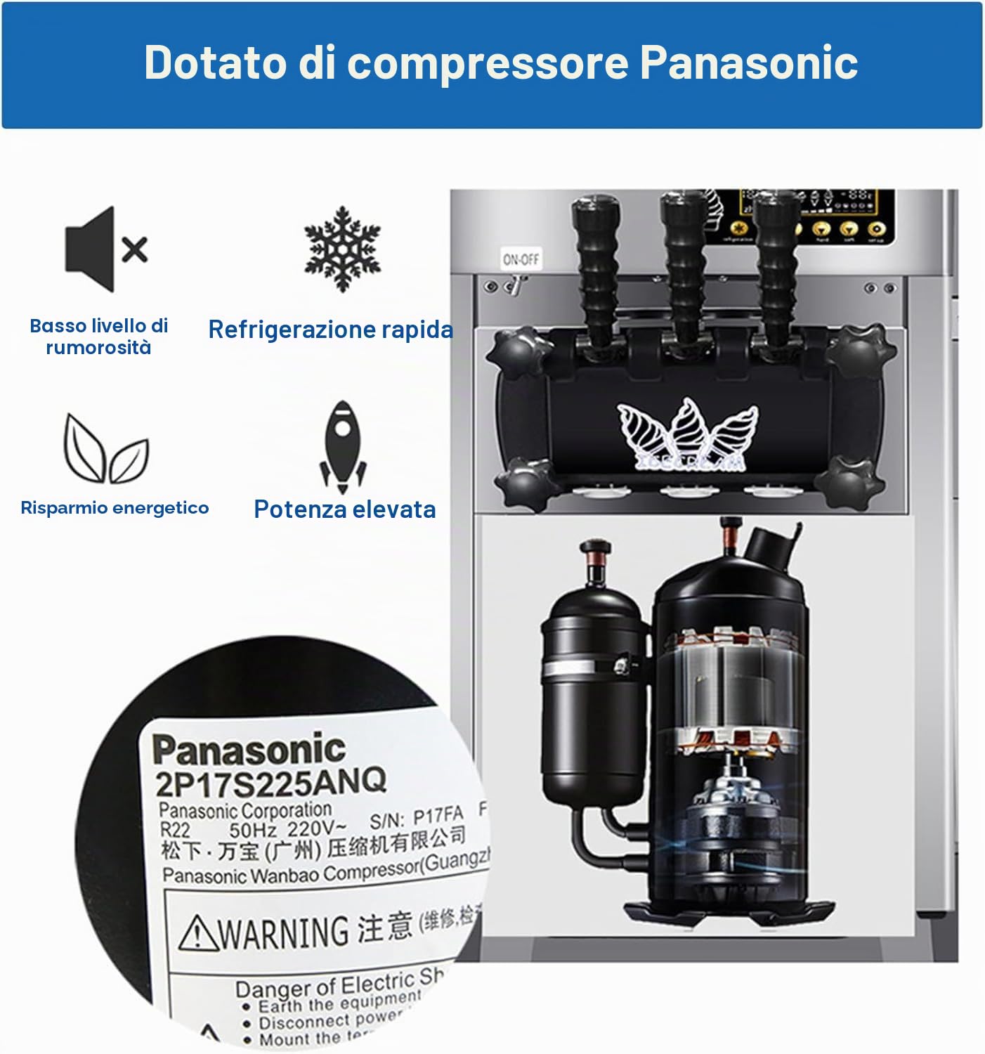Macchina per Gelato Commerciale 18L/H 3 Sapori, 1200W macchina gelato soft professionale, Pannello LCD, Pre-Raffreddamento Pulizia Automatica, per Yogurt Caffè Snack-Bar Ristorante