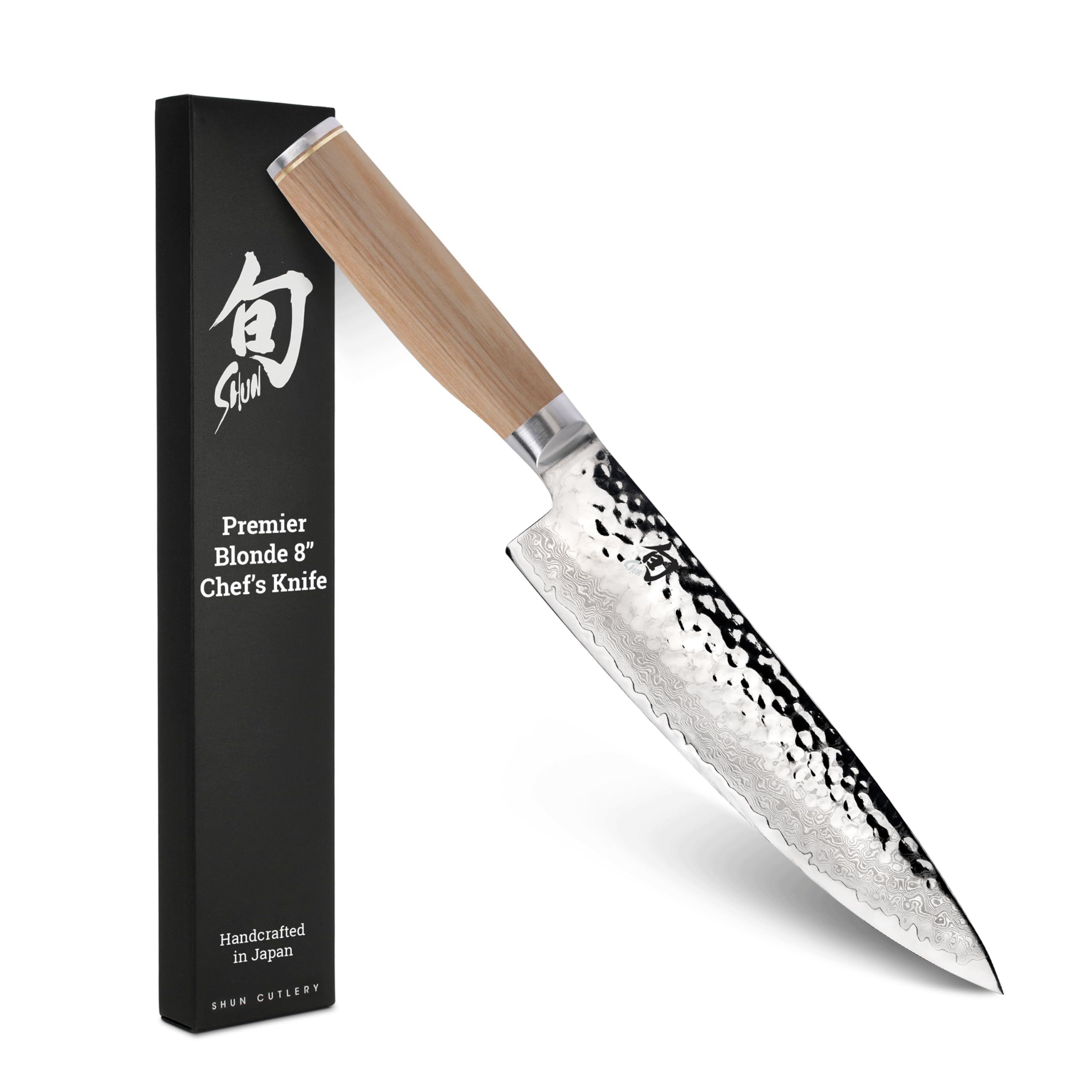 Shun Premier Blonde 8" Chef's Knife, Handcrafted Japanese Kitchen Knife for Professional and Home Chefs, VG-MAX Core with Damascus Stainless Steel Cladding, Pakkawood Handle