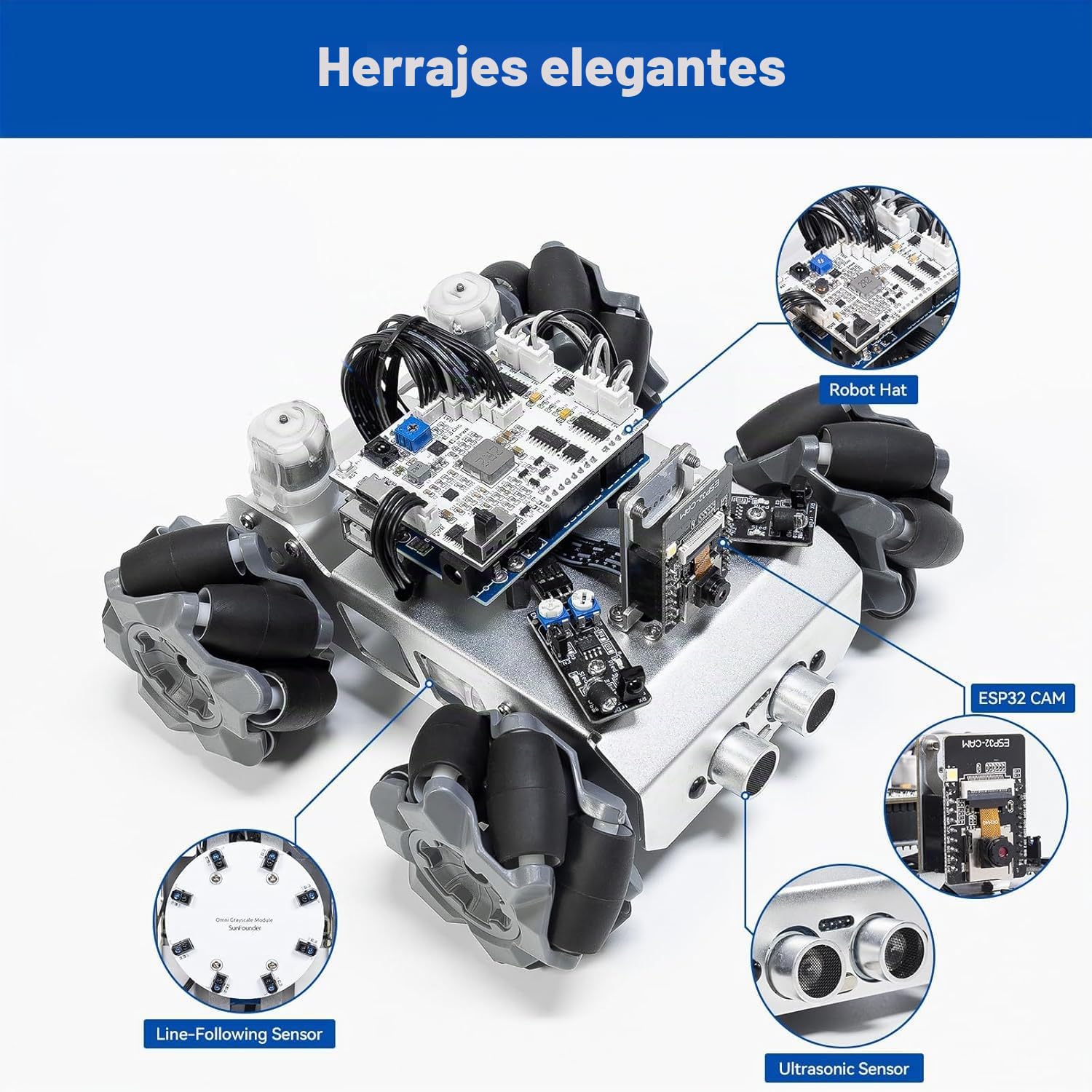 SUNFOUNDER Smart Robot Car Kit Compatible con Arduino UNO R3, Movimiento Omnidireccional 4WD, FPV, ESP32 CAM, APP Romote Control etc, Kit Educational Robot para Adultos
