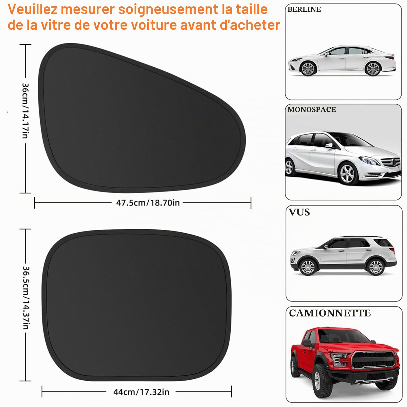4PCS Pare-Soleil pour Vitre de Voiture, Pliable Abat-Jour de Visière de Fenêtre Latérale, Autocollant Statique, Ne Bloque Pas Les Rétroviseurs, pour la Plupart des Voitures, Fourgonnettes