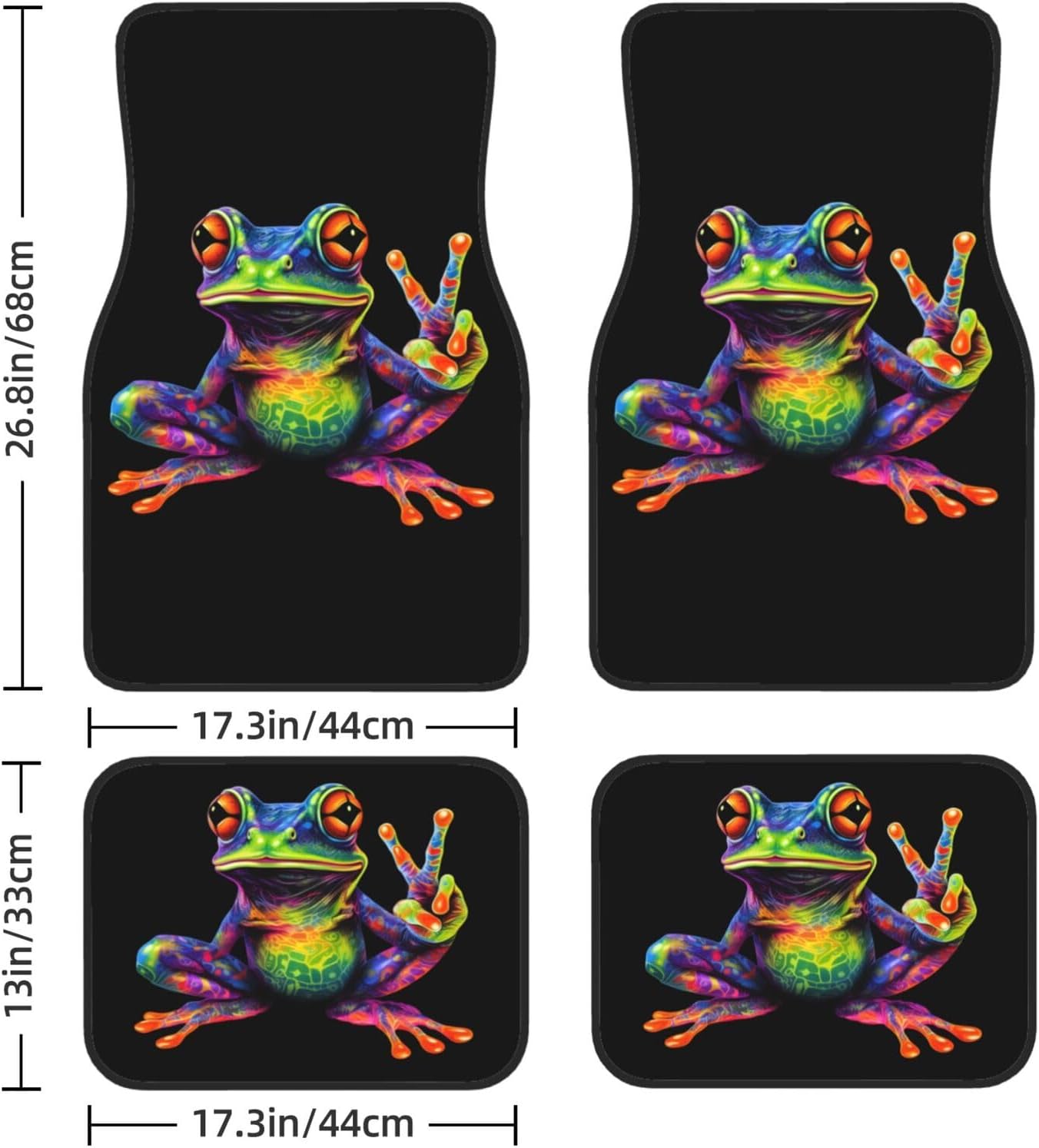 Delerain Colorful Peace Frog 4-Piece Car Floor Mats Front and Rear Rubber Backing Carpet, Auto Foot Mats All Weather Universal Fit Car Decor Accessories Fit for SUV, Vans, Sedans, Trucks