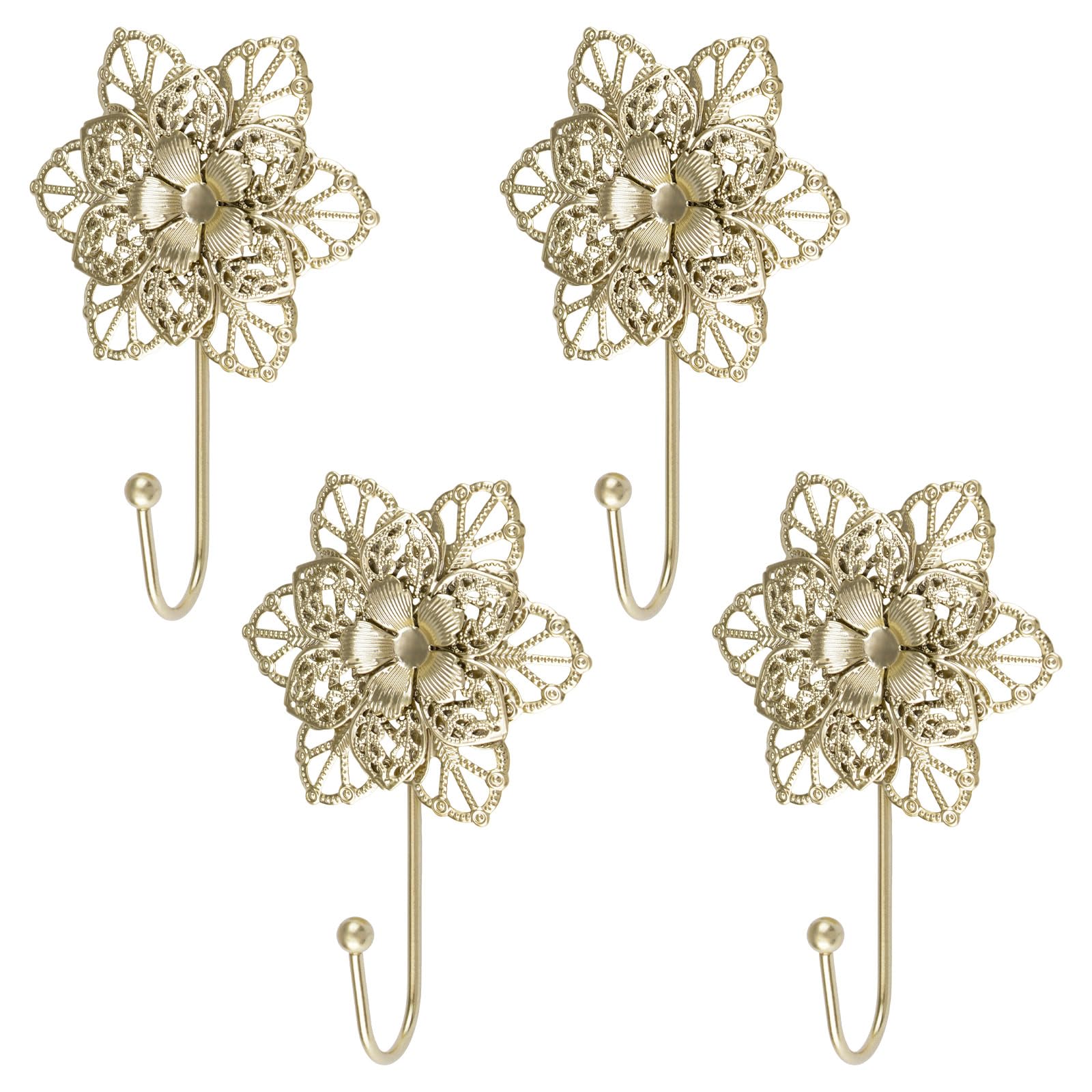 MOROBOR Flower Decorative Wall Hooks, 4 Pcs Utility Iron Curtain Hangers Multi-Purpose Creative Heavy Duty Wreath Hanger Wall Mounted Racks for Hanging Scarves Towels Keys Bags Hats — image 1
