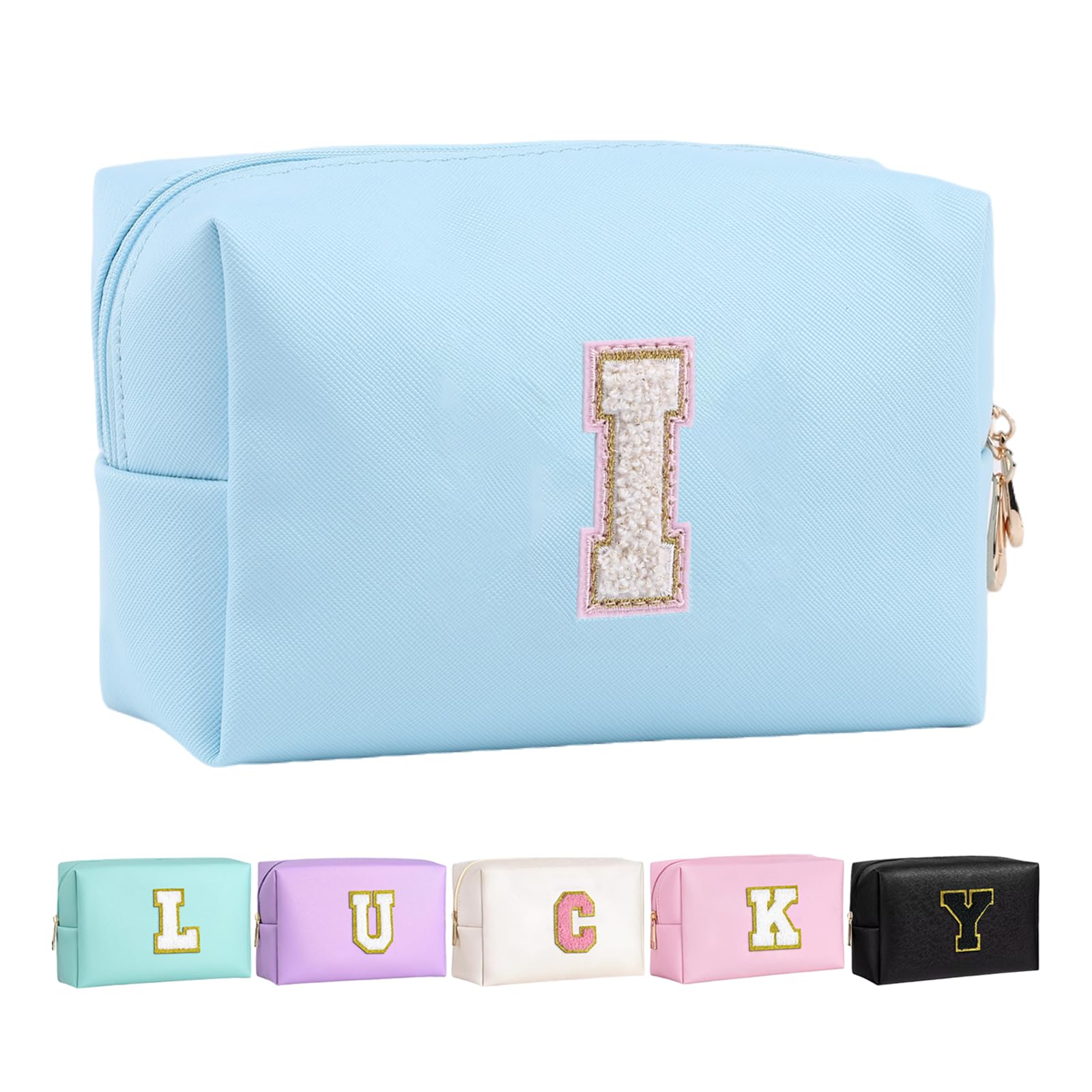 Letoileite Personalized Preppy Patch Makeup Bag Waterproof PU Leather Travel Toiletry Bag with Zipper，Cosmetic Bag Women Friend Birthday Christmas