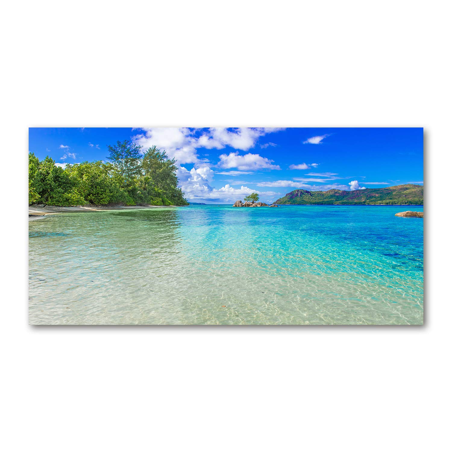 Tableau Déco Moderne Sur Verre Acrylique - Plage Des Seychelles - 100x50cm - Neuf