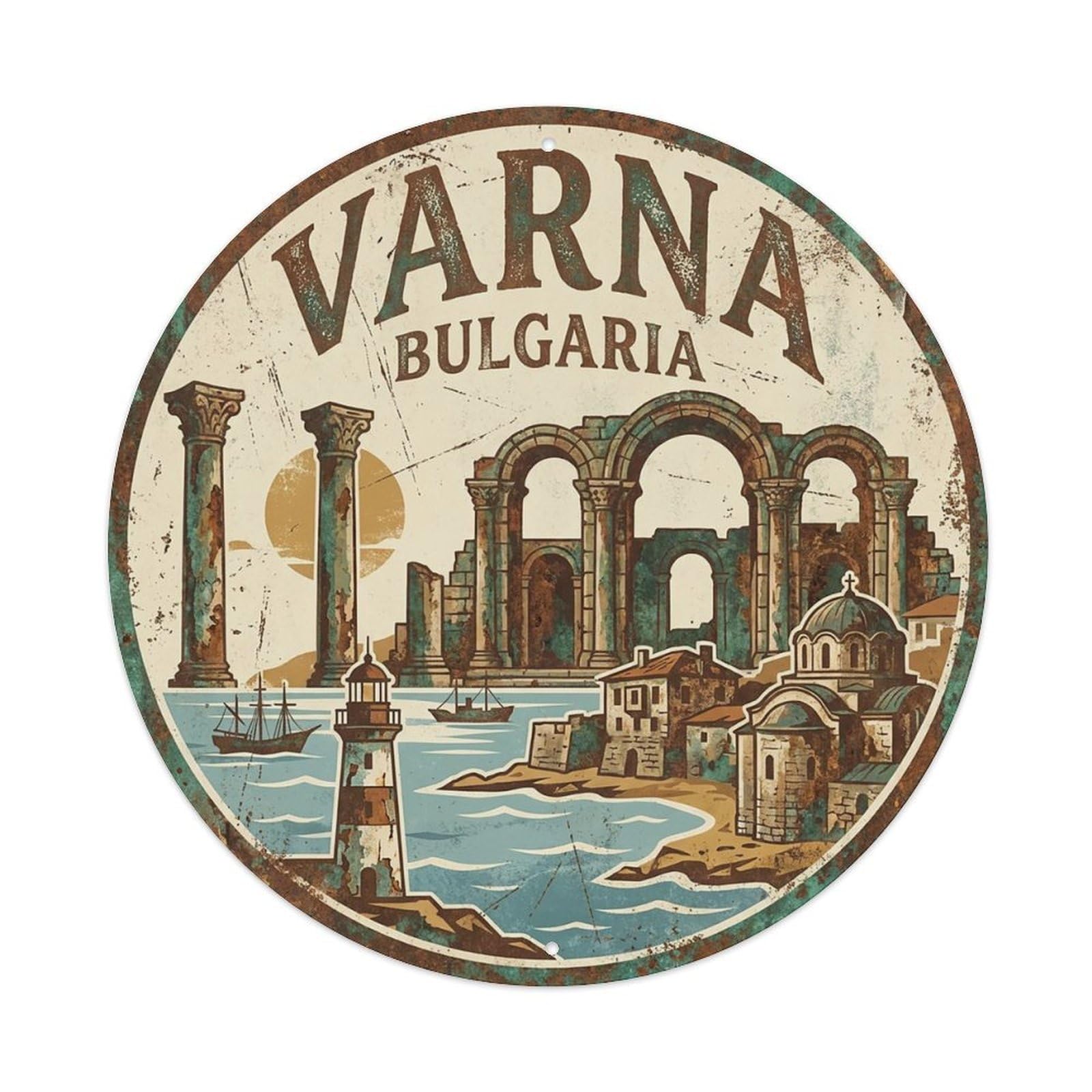 Vintage Travel Bulgaria Varna Vintage Metal Tin Sign Plaque Wall Decor for Cafe, Club Bar, Office, Garden Metal Poster 8x8Inch