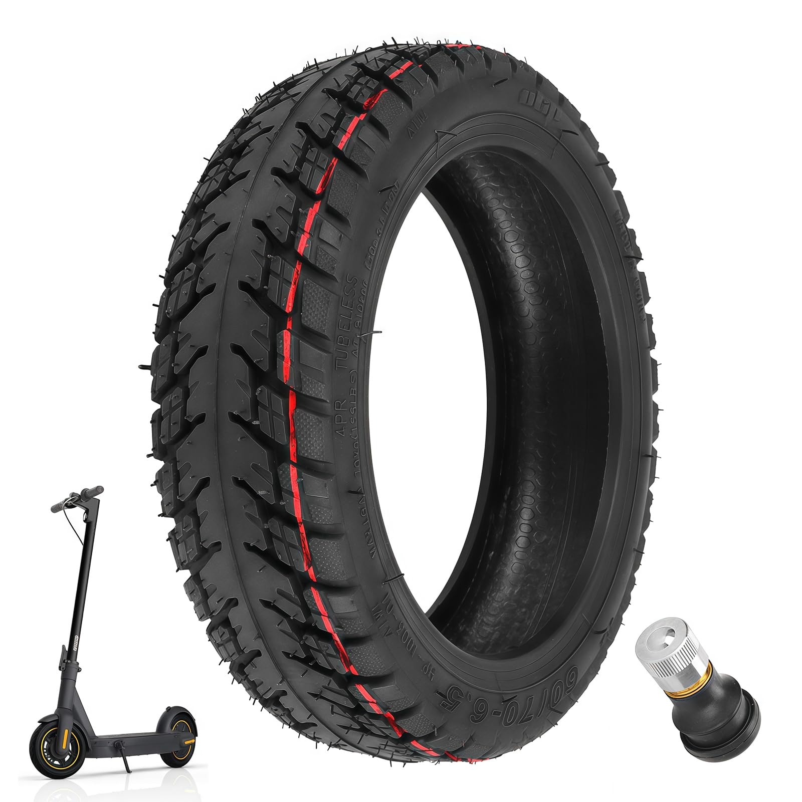 Pneu Tubeless AntidéFlagrant 60/70-6,5 10 Pouces, Roues De Rechange pour Trottinette, Pneu Tubeless Auto-RéParable, Pneu Tout-Terrain à Vide 60/70-6,5