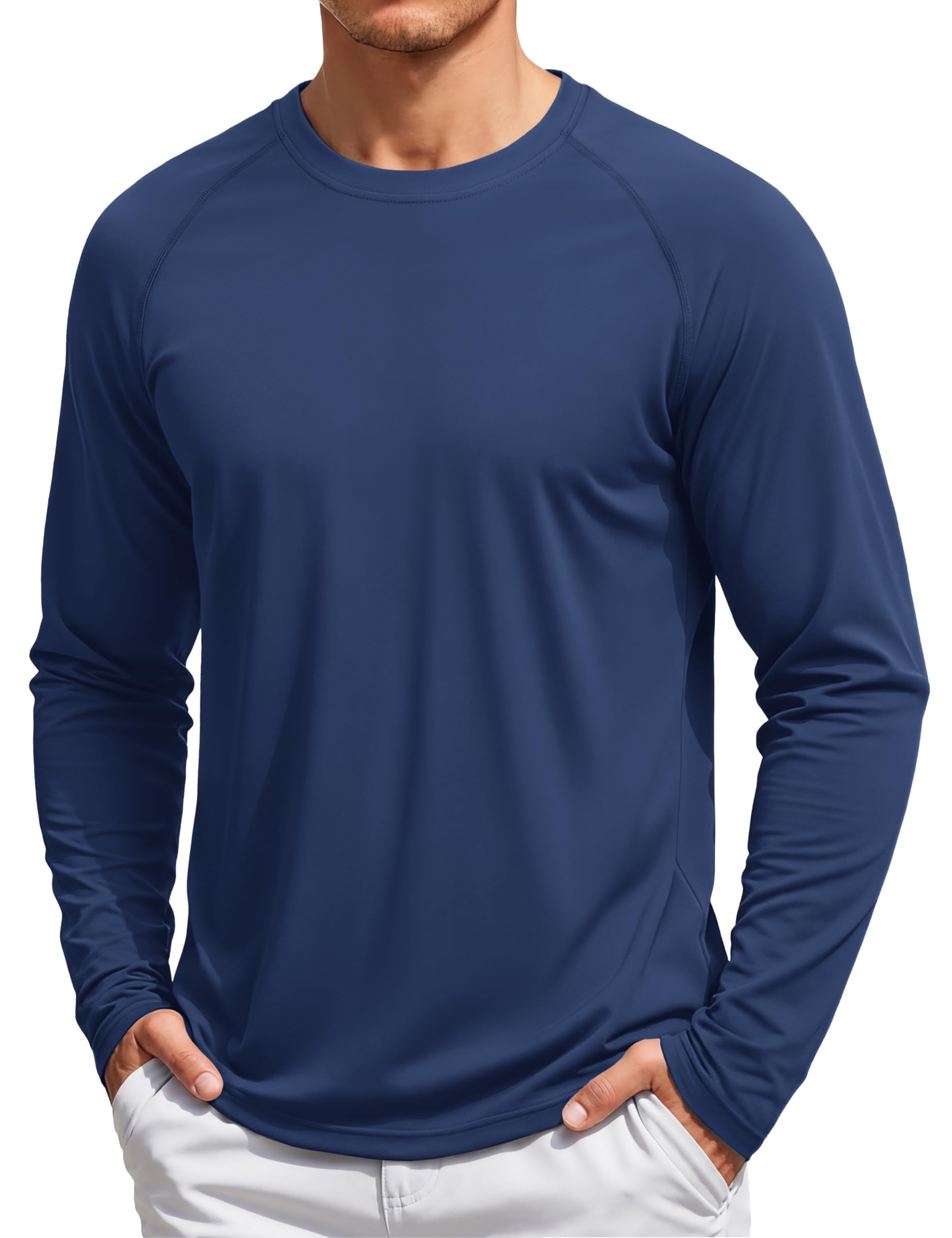 TACVASEN Men's Casual Long Sleeve T-Shirt, Dry Shirt, UV Protection UPF50+, Long Sleeve, Sweat Absorbent, Quick Drying, Solid, Summer Use, Long Sleeve Shirt, Raglan Sleeve 2 XL navy