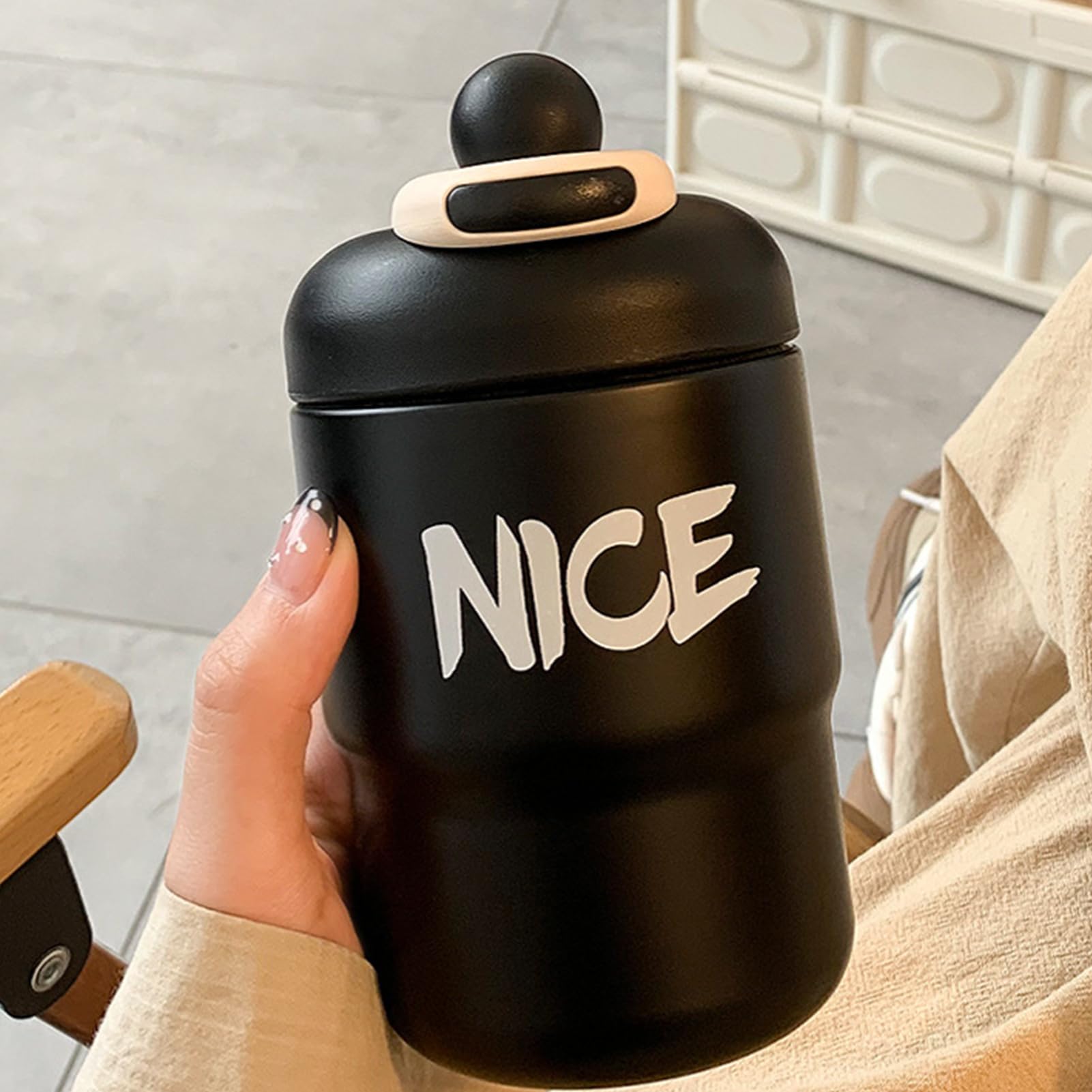 Stalf Tazza termica da 500 ml, tazza da caffè con coperchio a prova di perdite, tazza da tè in metallo con manico, da viaggio, per ufficio, casa