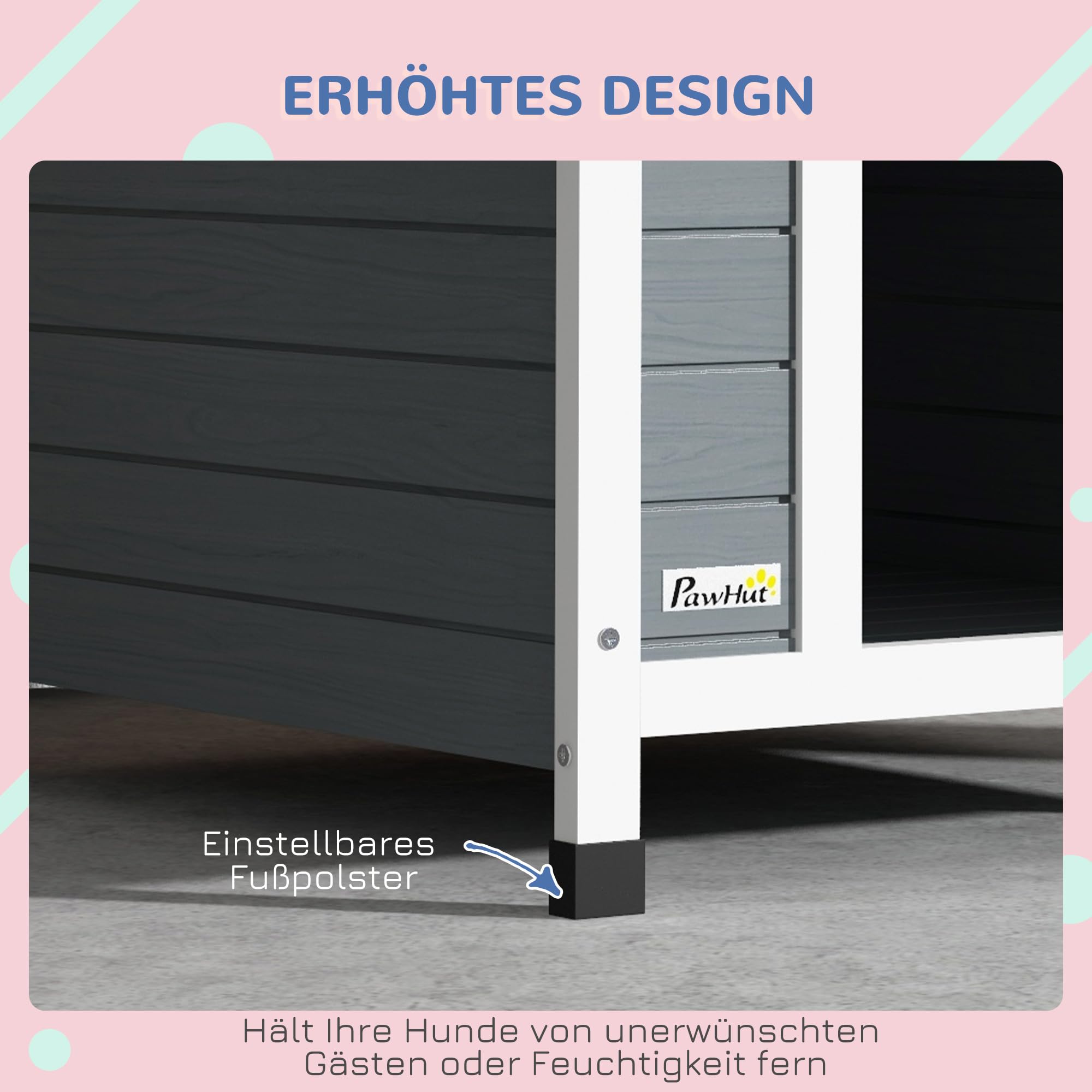 PawHut Hundehütte aus Holz Kleintierhaus mit Asphaltdach Outdoor Hundehöhle korrosionsbeständig Hundehaus mit herausnehmbarem Boden für mittelgroße Hunde 75 x 88 x 82 cm Grau