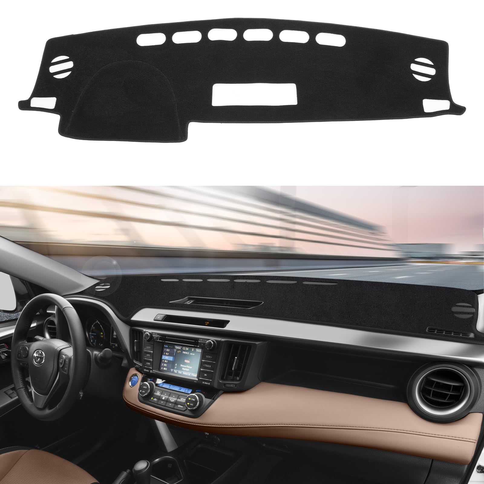 KUST Car Dash Cover Mat for Toyota RAV4 2013-2018 Left Hand Driving Non-Slip Center Console Dashboard Cover Interior for Toyota RAV4 Accessories Custom Fit Dash Mat Sunshade Windshield Glare Black