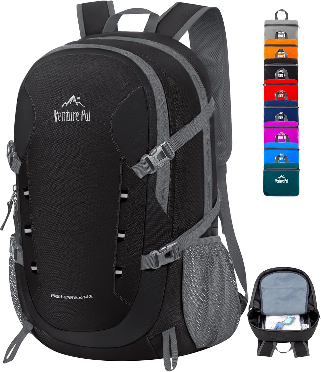 Venture Pal 40L Lightweight Packable Travel Hiking Backpack Daypack-Black