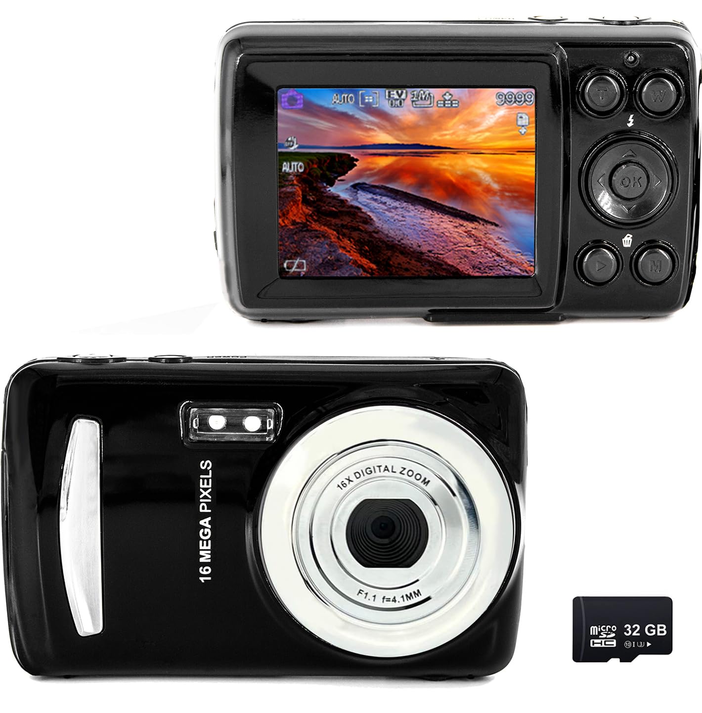 Acuvar 16MP Compact Digital Camera with 2.4" LCD Screen, 32GB Micro SD Card – Easy Point and Shoot Camera for Kids, Teens, Beginners & Seniors | USB Cable Included | Lightweight Travel-Friendly