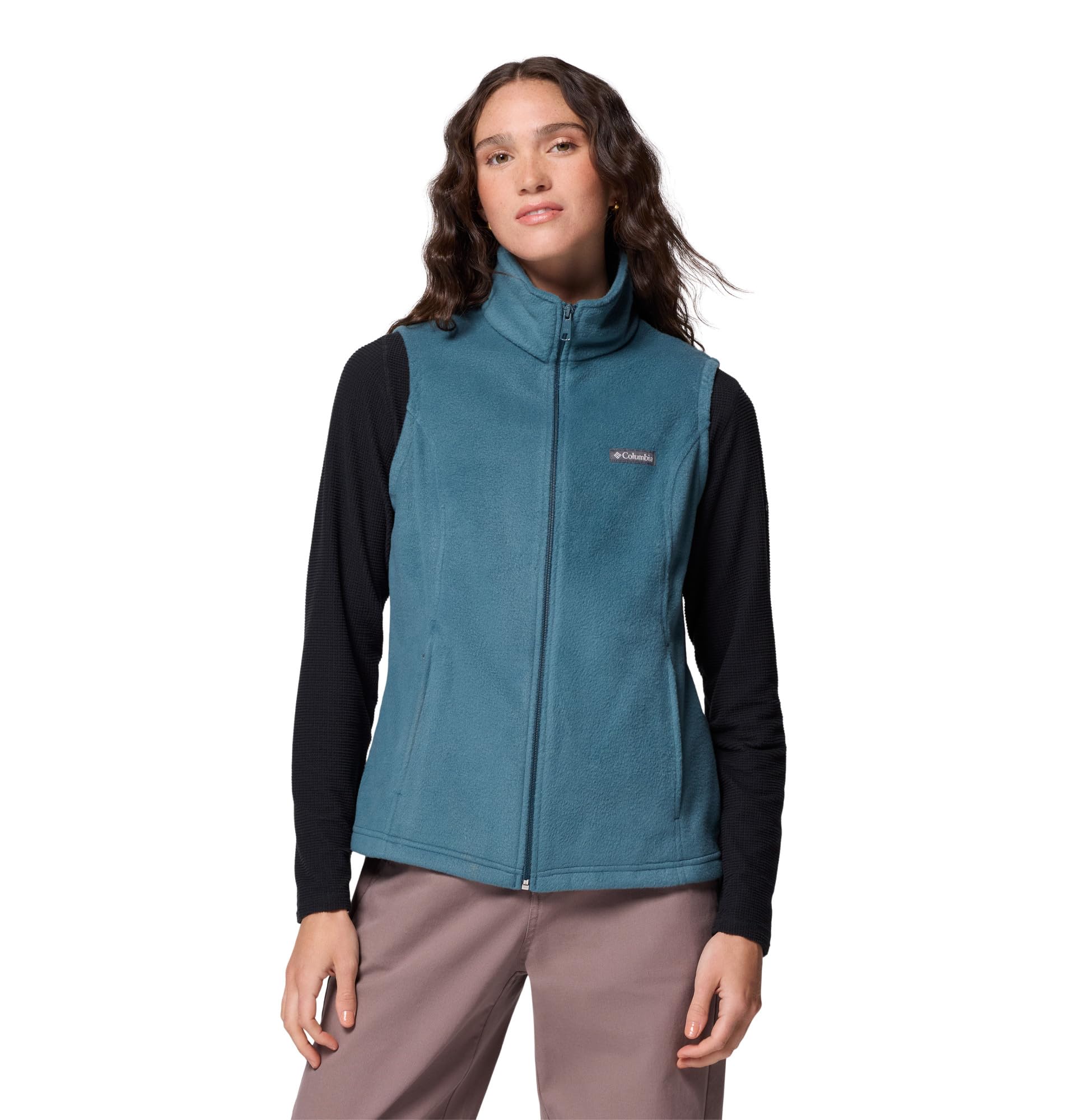 Columbia Gilet In Pile Da Donna Benton Springs, Colore Nero, Taglia XL, Vestibilità Moderna Con Tasche Cerniera
