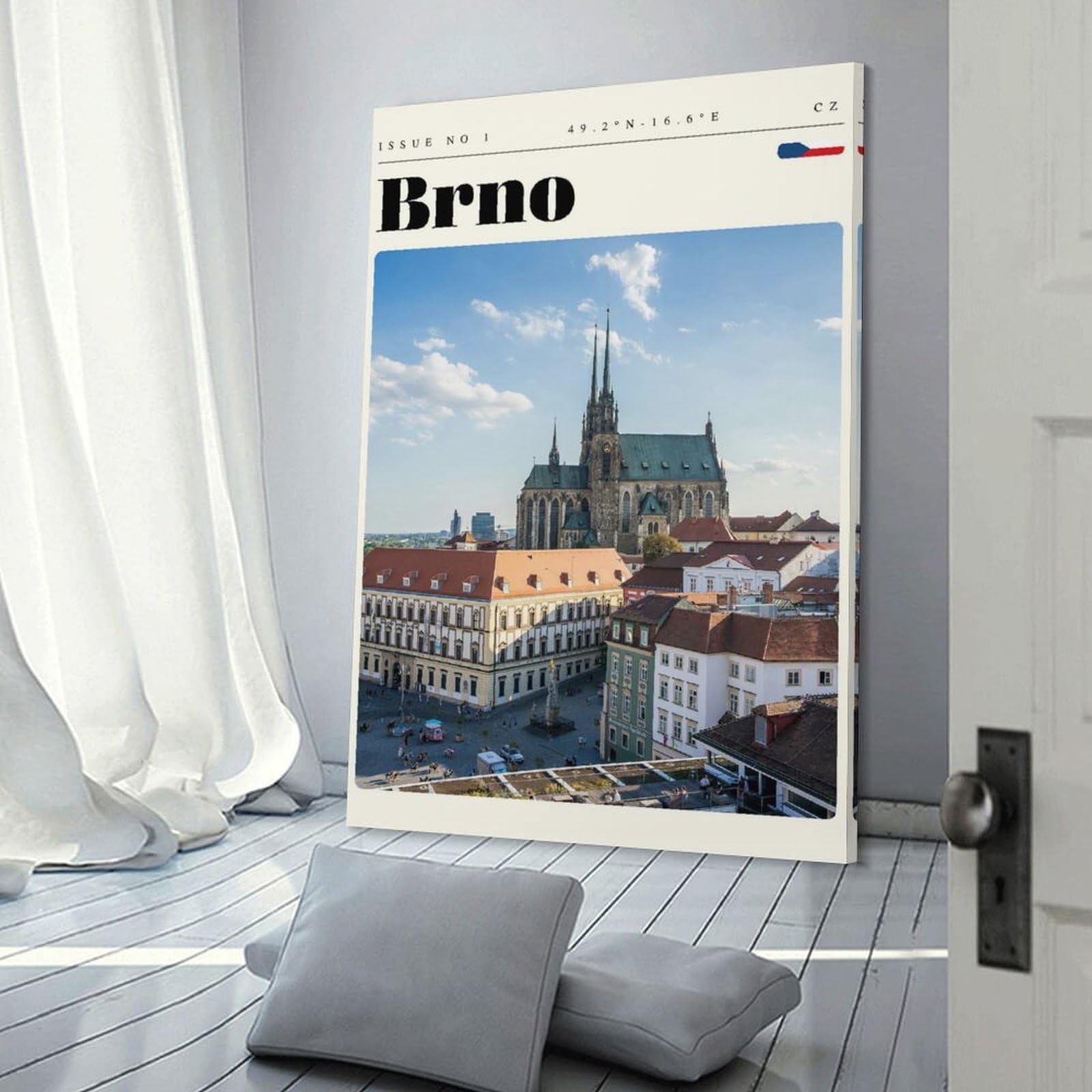 Junmoney Brno Czech Republic Travel Art Hanging Wall Art 24x36inch(60x90cm), for Front Hall, Corridor Or Welcome Spaces, Wall Decor to Refresh Empty Corners