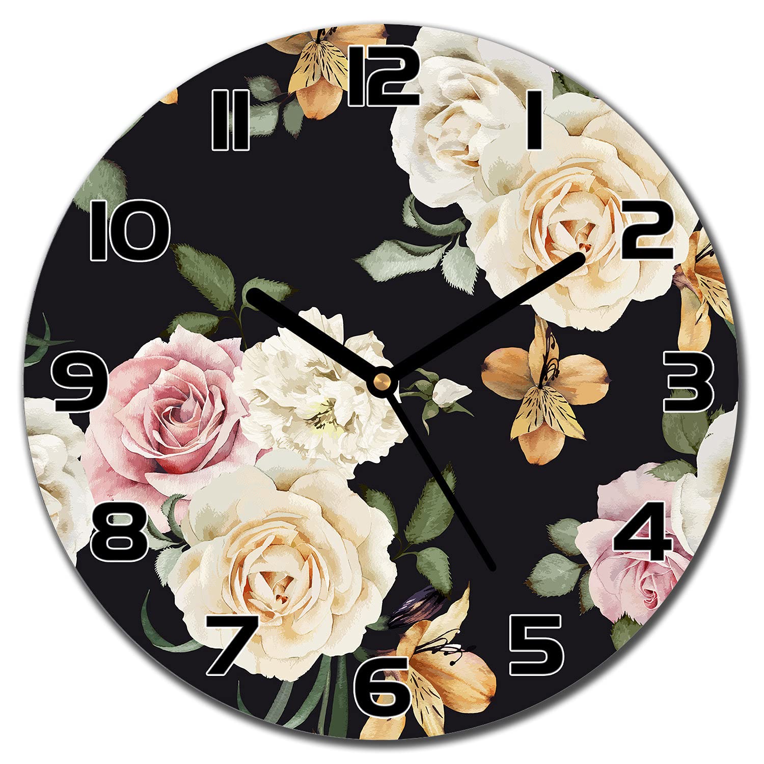 Horloge en verre de sécurité 30 cm Coloray impression haute définition roses vintage
