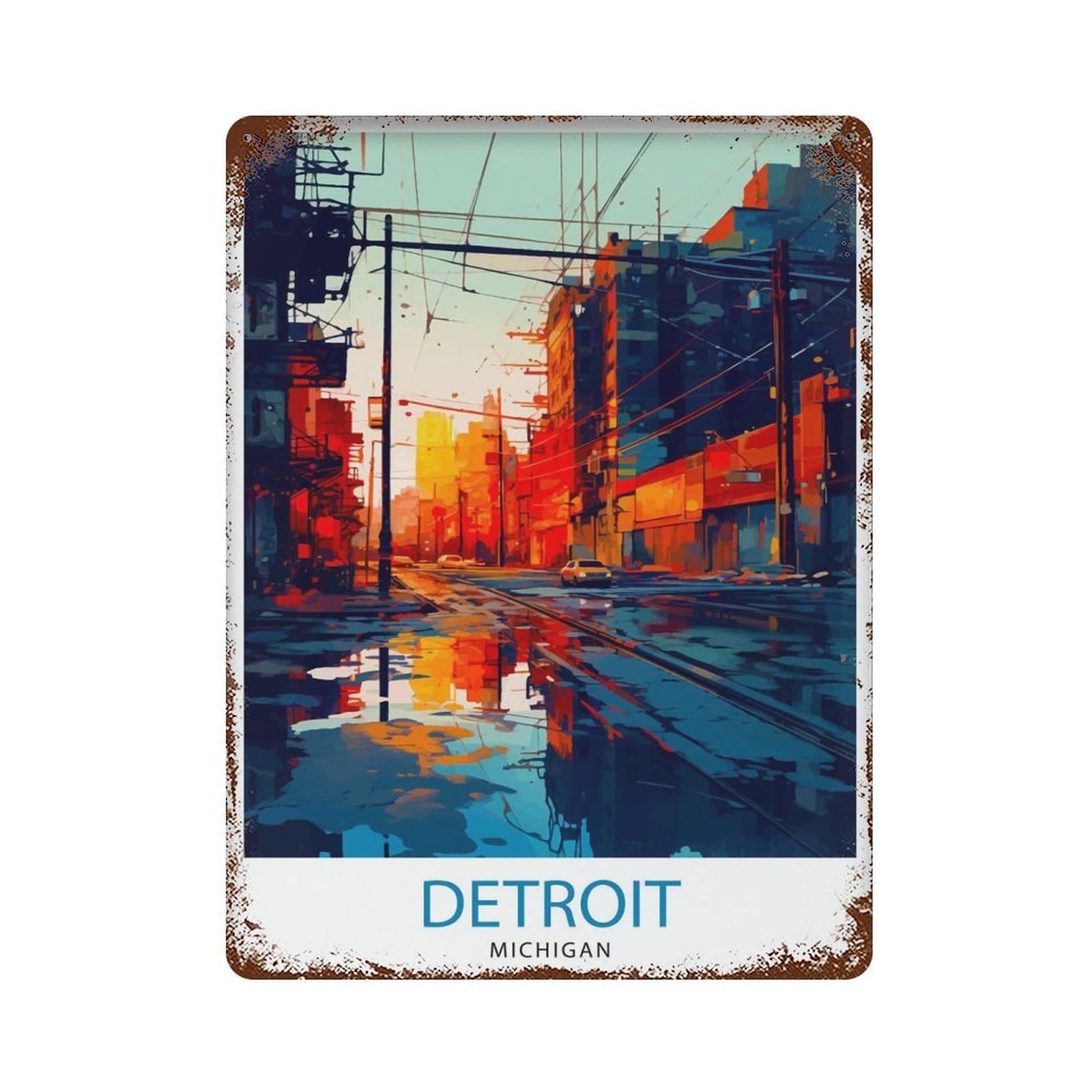 xiaoxiaoshen Detroit Michigan Travel USA Wa Wall Decor Art Metal Tin Poster Modern Home Decor Art Home Bar Shop Decorations Vintage Sign 40x30cm