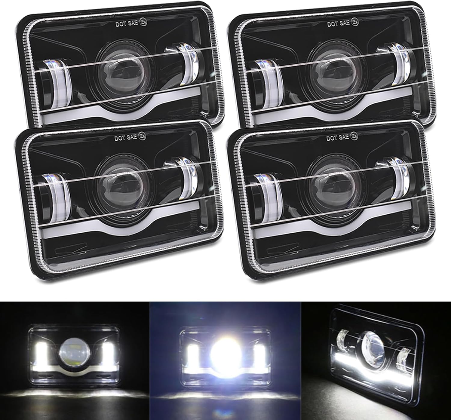 VCSZXKLY 4x6 Led Headlights Compatible for Chevy Pickup 1981 1982 1983 1984 1985 1986 1987 C10 K10 Blazer Headlights High Low Beam, DOT Approved Rectangular H4651 H4652 H4656 H4666 Headlight