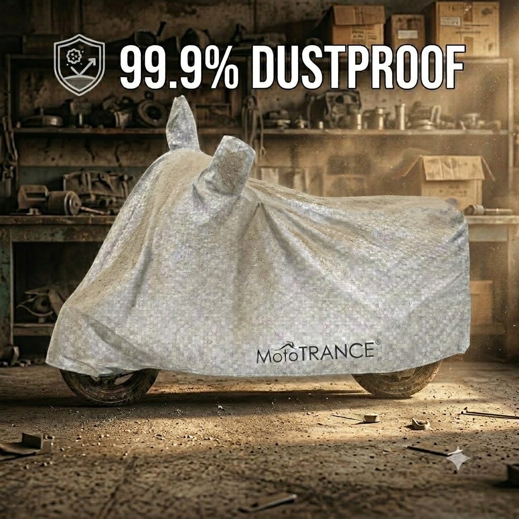 Mototrance Silver Waterproof Bike Body Cover for Bajaj Pulsar AS150 | 99.9% Waterproof & Dustproof | Soft Inner Cotton Lining | Anti Scratch | Interlock Stitching | Buckle Belt | Two Wheeler Cover 1