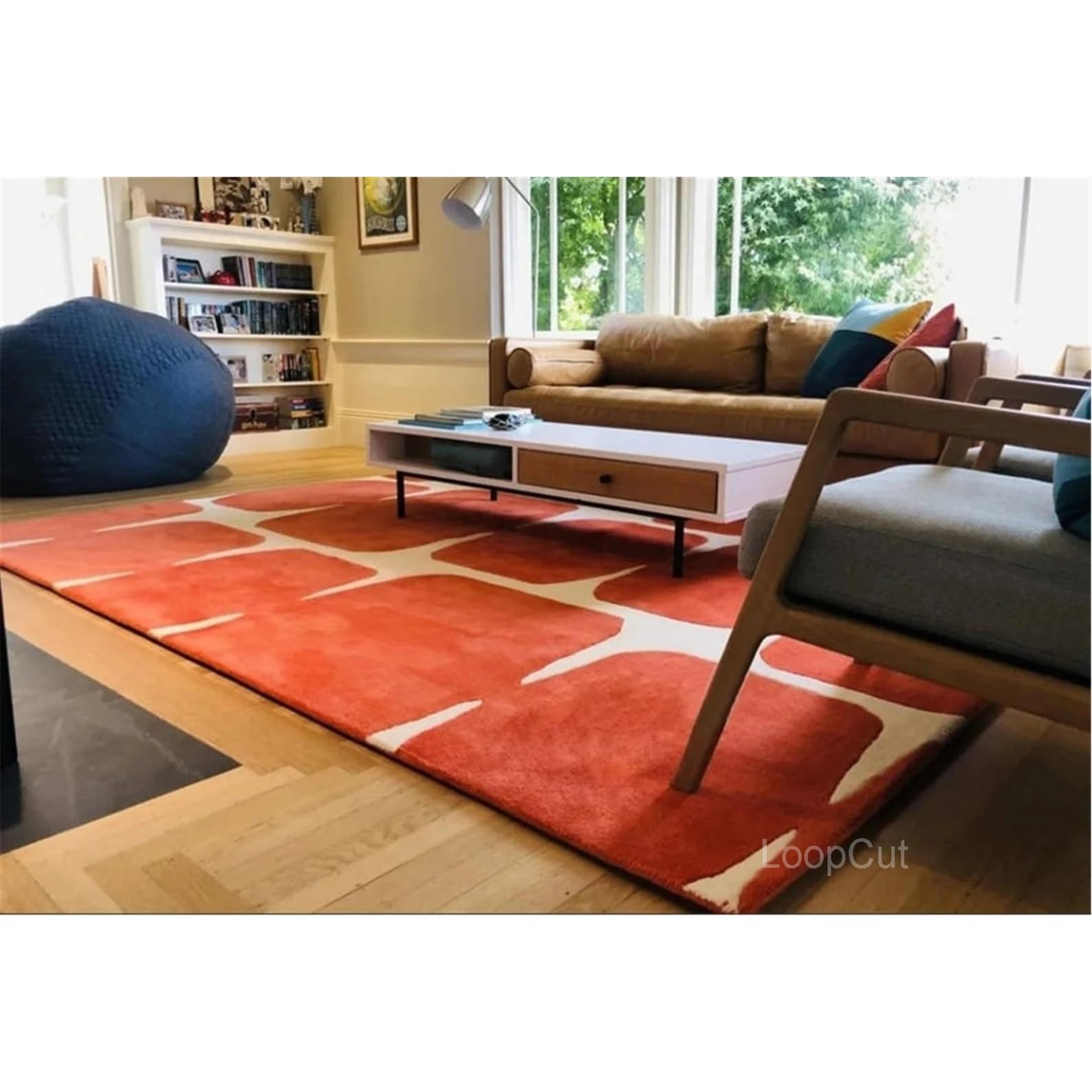 Modern PB Rugs – Hand-Tufted with 100% Natural Wool, Thick & Soft Premium Carpet for Living Room, Bedroom & Dining Room Decor (Red, 8 x 10 FT)