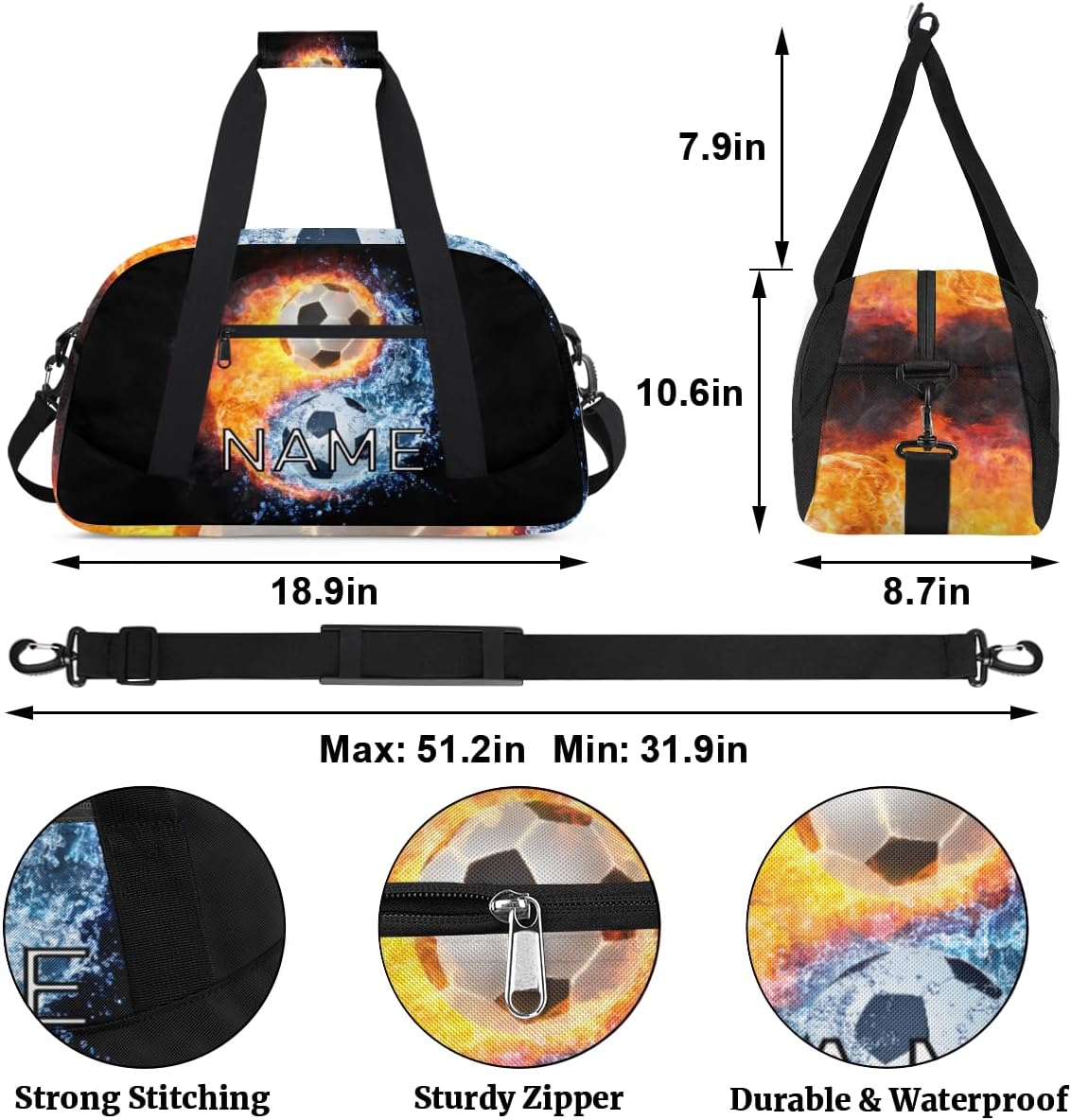 Personalized Kids Duffel Bag for Girls Boys Traveling Soccer Yin Yang Tai Chi Small Sport Gym Bag Custom Overnight Weekender Tote Bag Carry on Teen Dance Bag for Gymnastic Ballet - Image 2