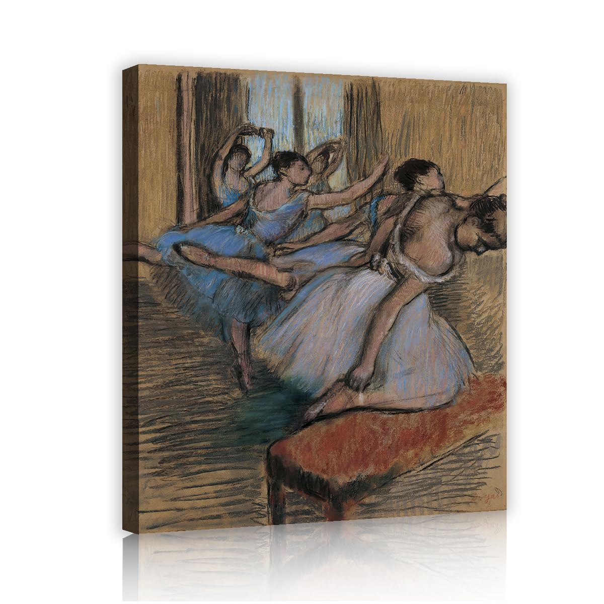 TOANGWALL Edgar Degas Dancers in Blue Canvas Wall Art Living Room Retro Impressionist Framed Poster Wall Pictures for Kitchen Dining Decor 90x110cm