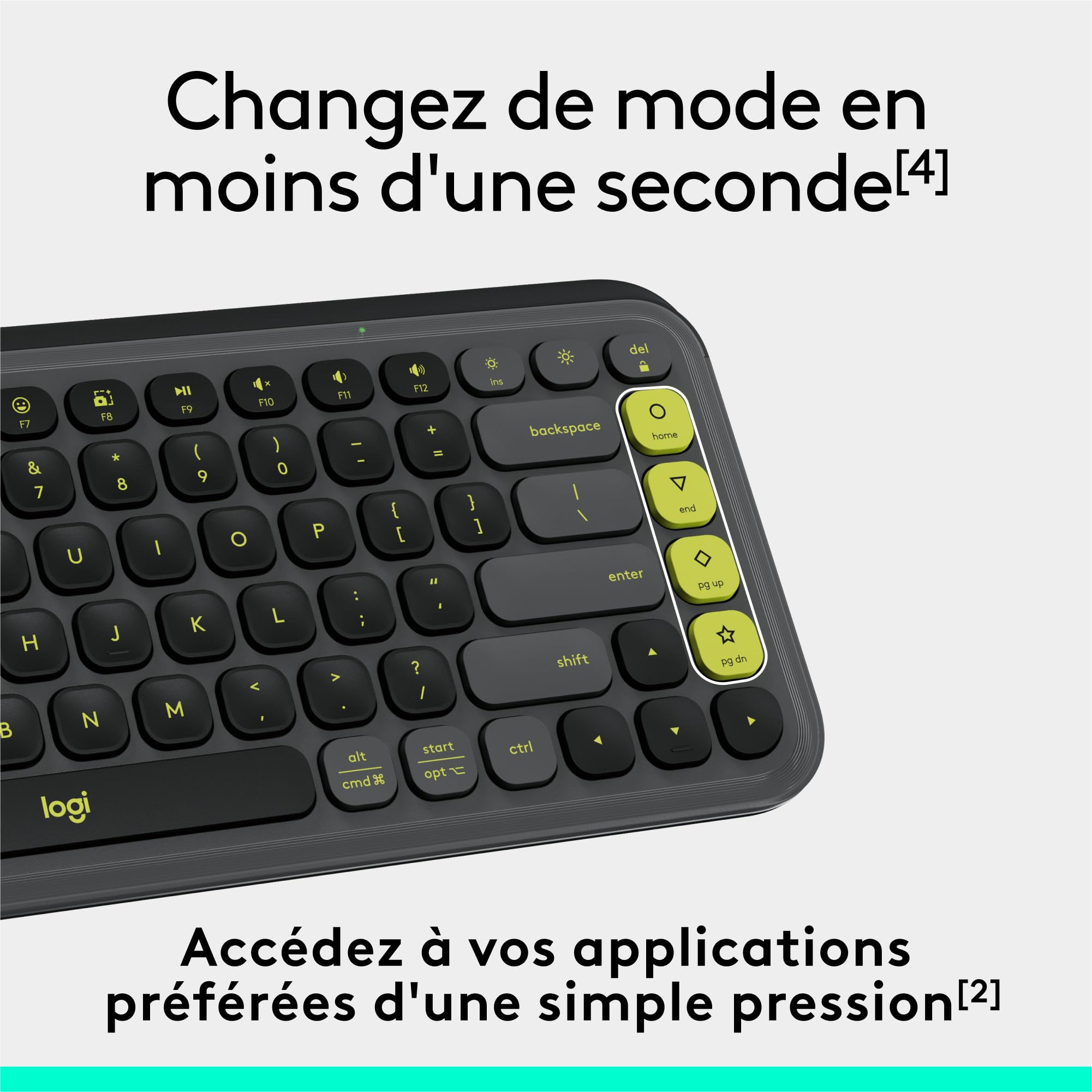 Logitech POP Icon Keys Wireless Bluetooth Keyboard, Comfortable Typing, Programmable Keys, Easy-Switch Between 3 Devices Maximum, for Laptop, Tablet, PC, French AZERTY, Graphite