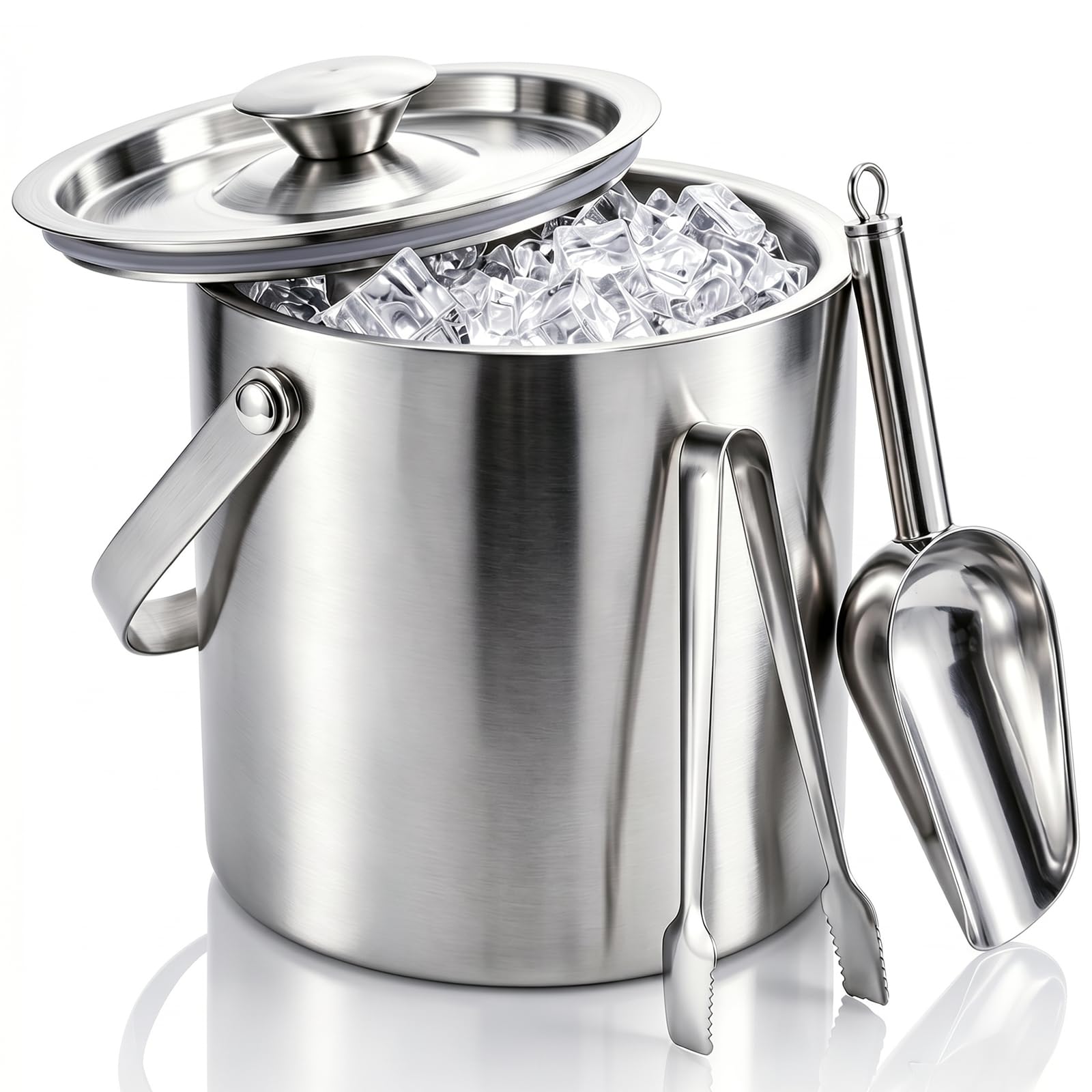 Tebery 3L Insulated Ice Bucket, Double Wall Stainless Steel Ice Buckets with Lid and Tong, Large Beverage Bucket for Beer, Champagne, Cocktail Bar, Party