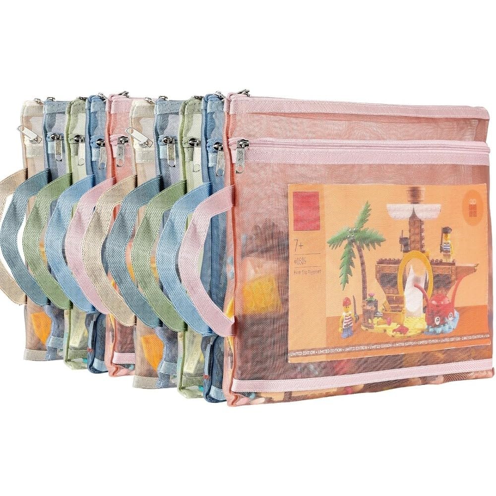 Colored Mesh Zipper Pouch Bags, 10pcs A4 Double-Layer Nylon Puzzle Building Block Sets Toy Storage & Organization, Breathable See Through Zipper Pouch with Handle Pocket for School Office Games