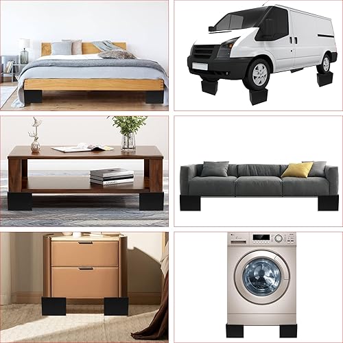 Miniatura 6 de DEDU Elevadores de cama de 5 pulgadas, resistentes, paquete de 4, elevadores de muebles en forma de L de gran tamaño, elevadores de sofá soportan