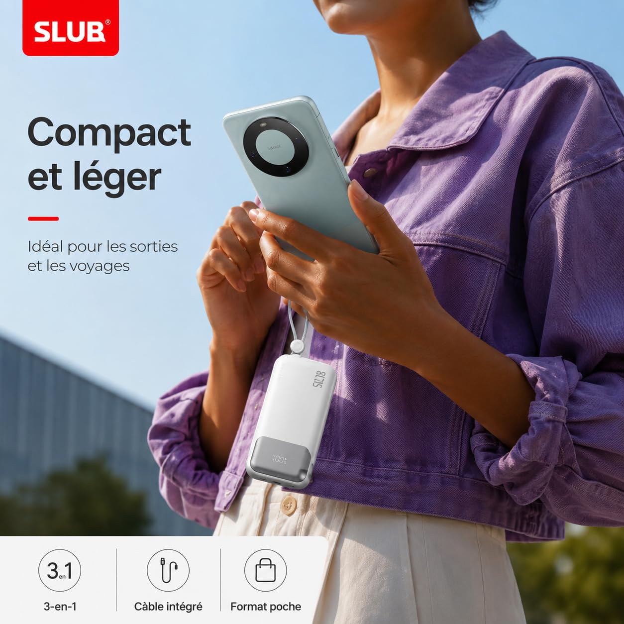 SLUB Batterie Externe 10000mAh 22,5W, Chargeur Portable Compact