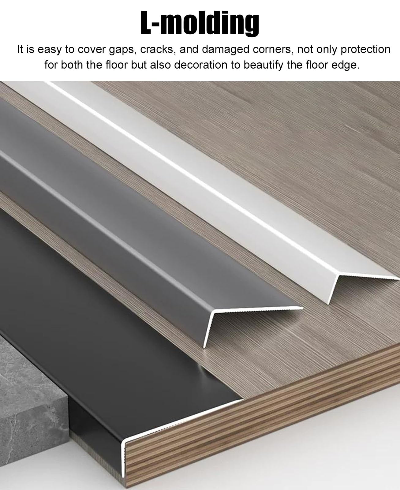 Übergangsprofil 3er-Set Türschwellen aus Aluminium, Übergangsprofil für Fliesen- und Holzböden, Zuschneidbare L-Profil-Kantenschutzleiste(Gray)