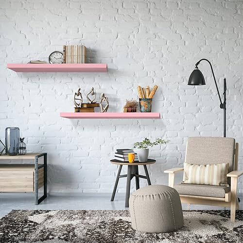 Miniatura 6 de SAUMONIERES Estantes flotantes de pared de 24 pulgadas para dormitorio, baño, montaje en pared, estante de madera maciza, decoración de