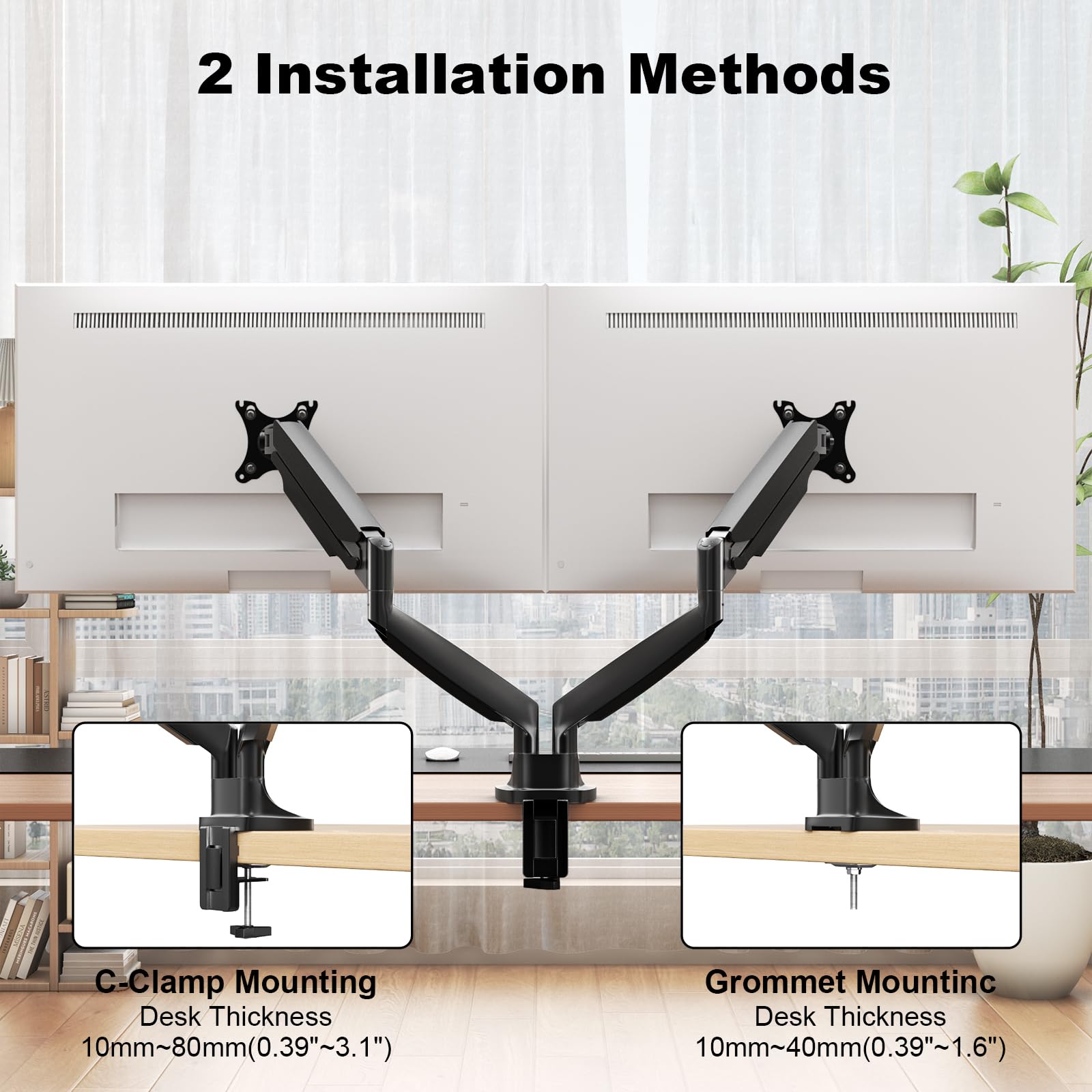 PUTORSEN Support Mural Double Écran PC Ultra Large 24-38 Pouces – Bras Réglable Inclinable, Rotatif Et Pivotant, Charge 10 Kg, VESA 75/100 Mm, Noir