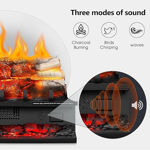 Miniatura 2 de R.W.FLAME Calentador eléctrico de leña para chimenea, insertos de chimenea de 20 pulgadas con sonido crujiente, brillo de 5 llamas, calentador de