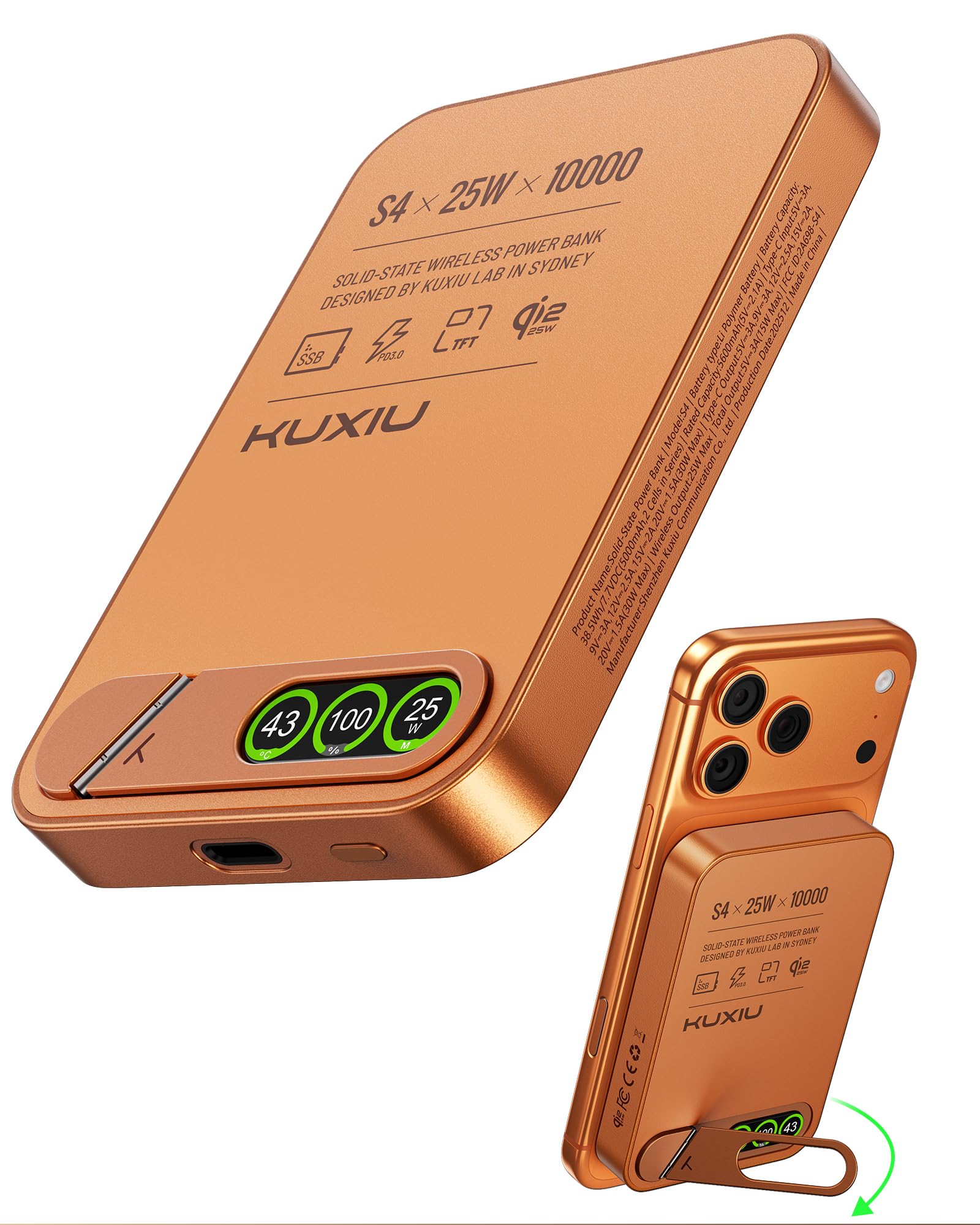 KU XIU S4 Qi2.2 25W Batterie Externe Magnétique Solid-State 10000mAh Slim