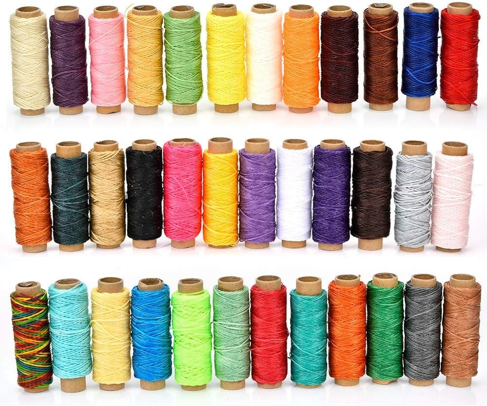 Filo cerato da 50 metri, 36 colori, per lavori in pelle, cucito a mano, filo cerato 150D per lavorazione della pelle, riparazione di scarpe e progetti artigianali fai da te, resistente all'usura, alla