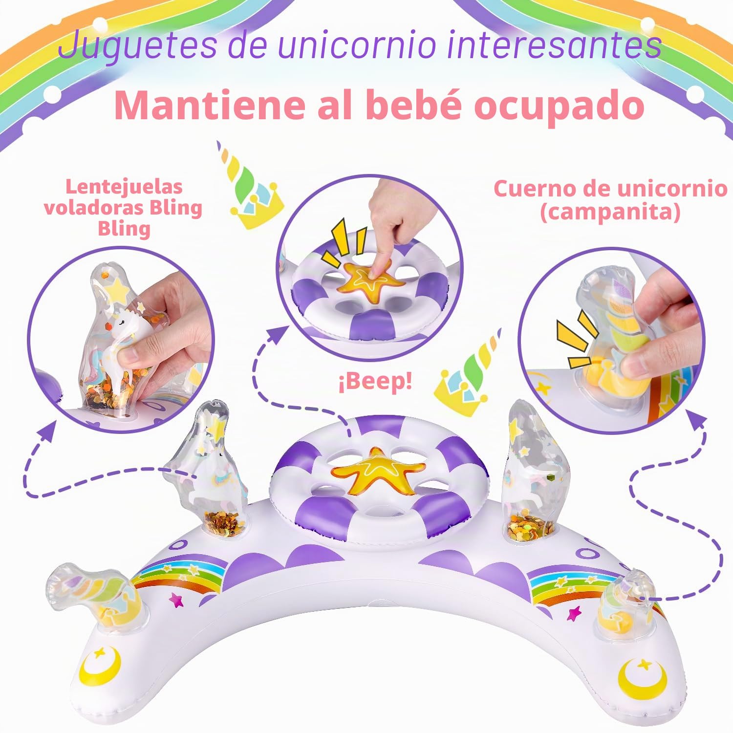 ACELIFE Flotador para bebé, Flotador de Unicornio para bebé con UPF50+ sombrilla Desmontable, con Flotador Hinchable para bebés de 6 a 36