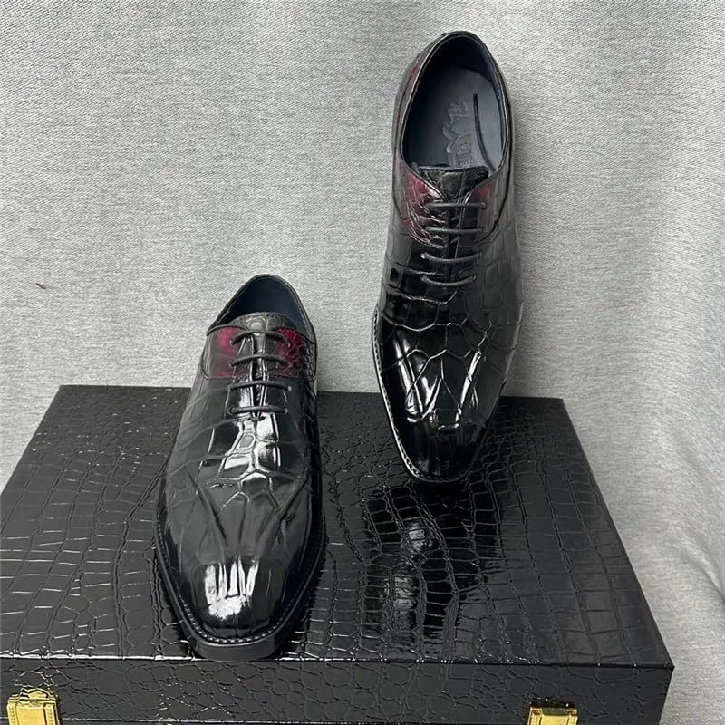 Authentic Real Crocodile Skin Square Toe Men Dress Oxfords Genuine Exotic Alligator Leather Male Lace-up Mixed Color Dress Shoes2