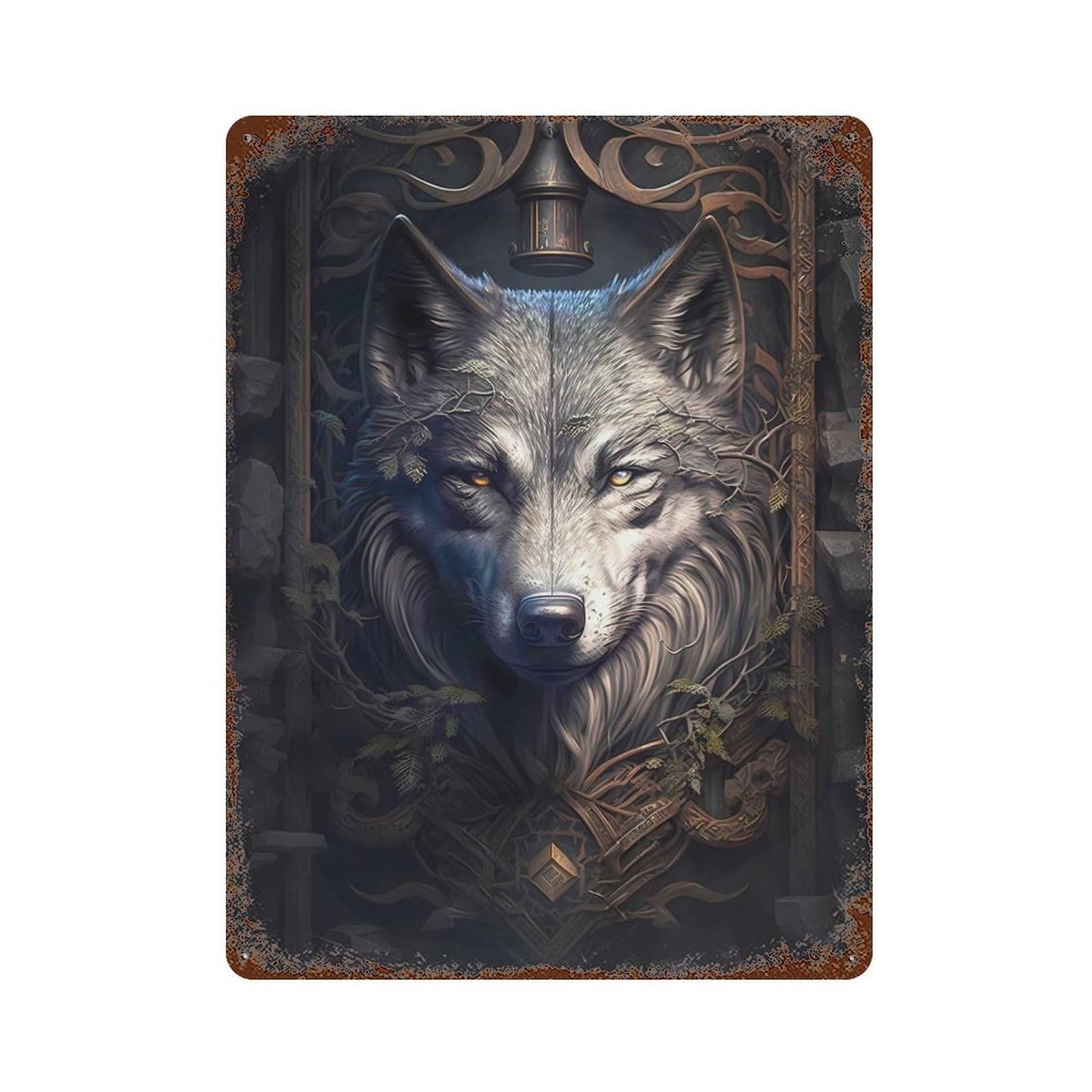 Fable Wolf Vintage Rust Metal Sign 15.7"x11.8", for Pub, Kitchen And Man Cave Decor, Rustic Home Decor