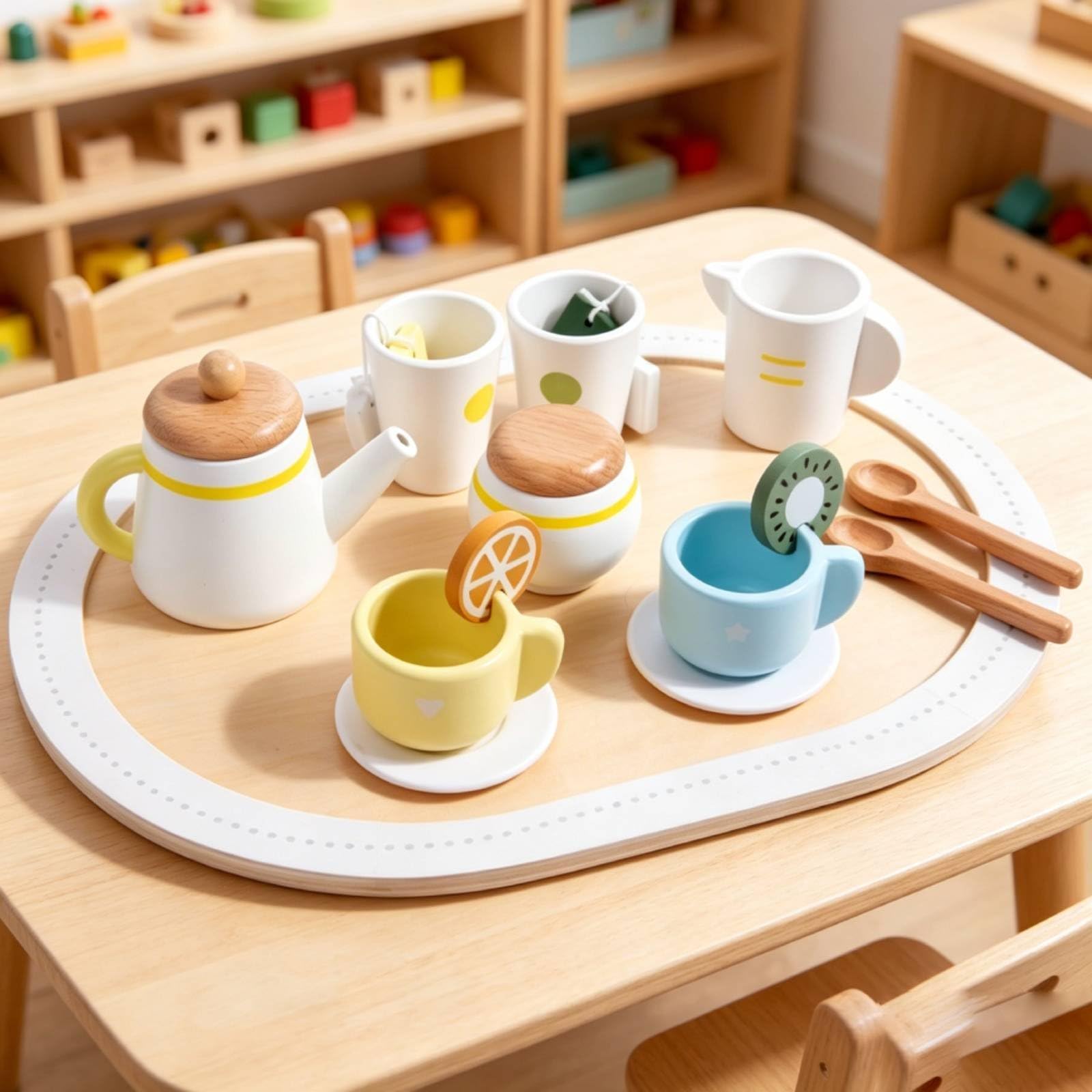 Amagogo Kinder Spielküchenspielzeug Küchenzubehör Teeservice Puppenküche Rollenspielfiguren Kreatives Zusammenspiel für Kinderzimmer Kindergarten